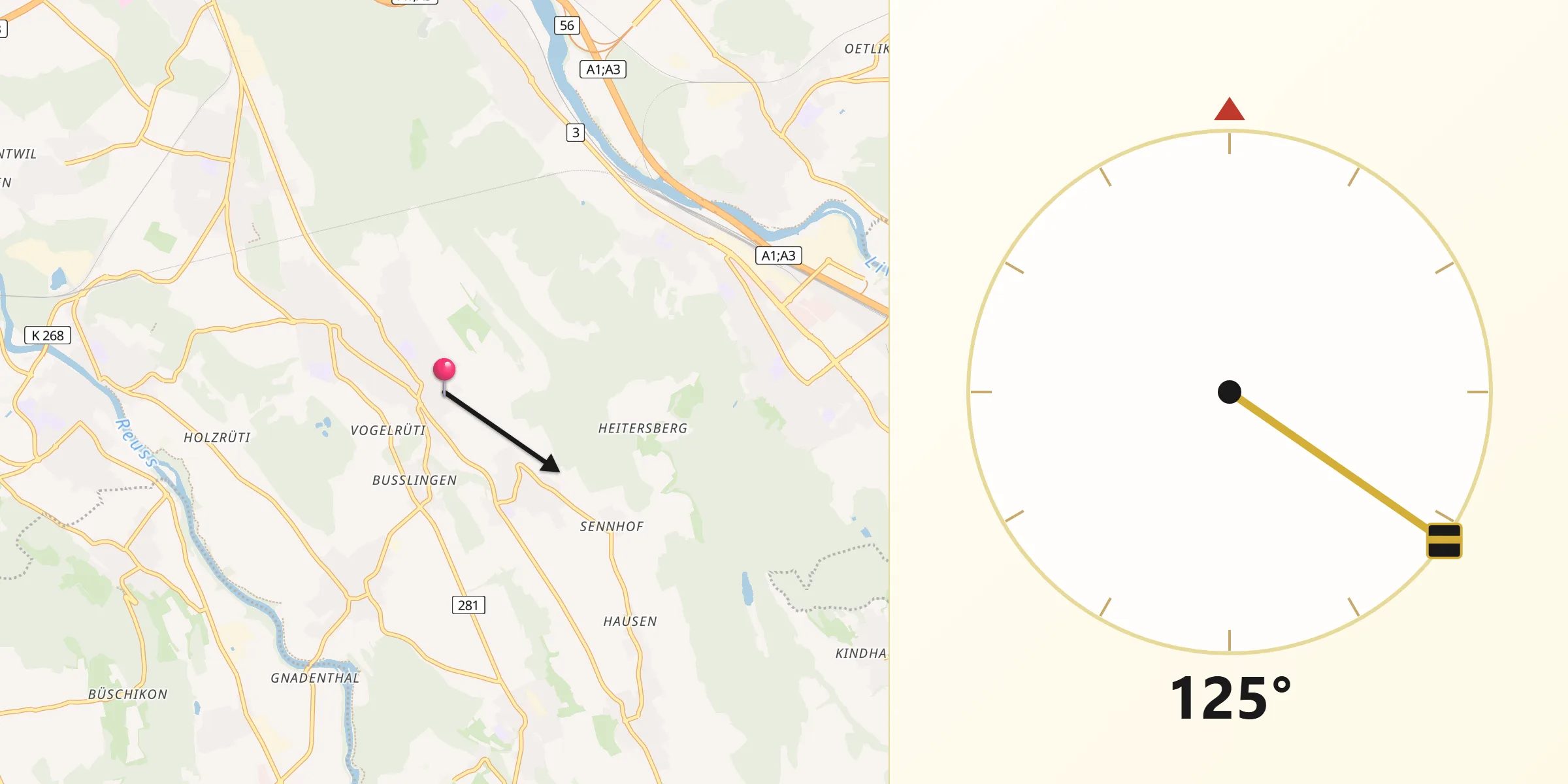 Qibla-Richtung von Oberrohrdorf