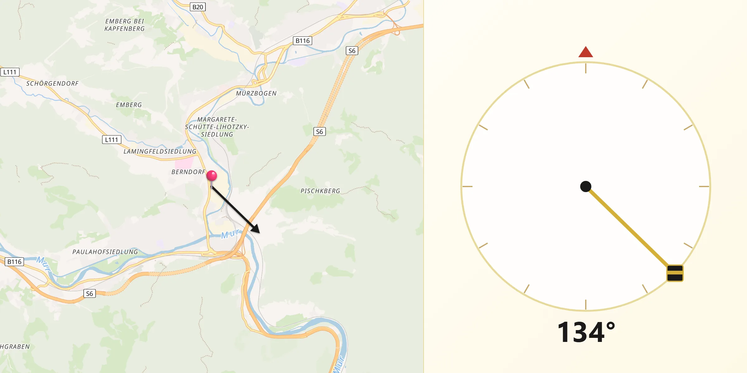 Qibla-Richtung von Politischer Bezirk Bruck-Mürzzuschlag
