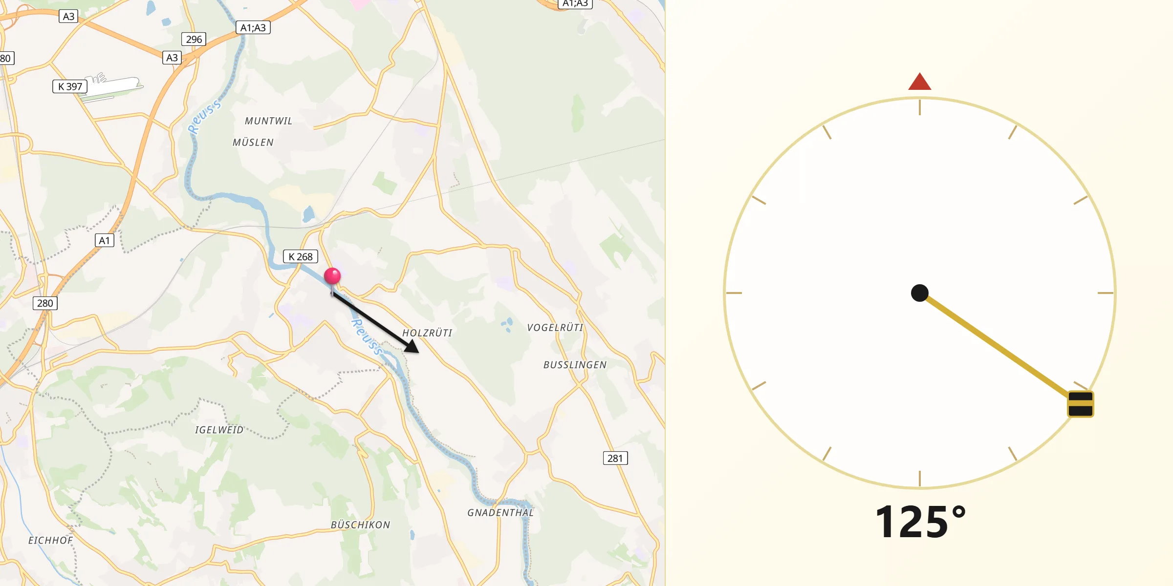 Direction vers la Qibla depuis Mellingen