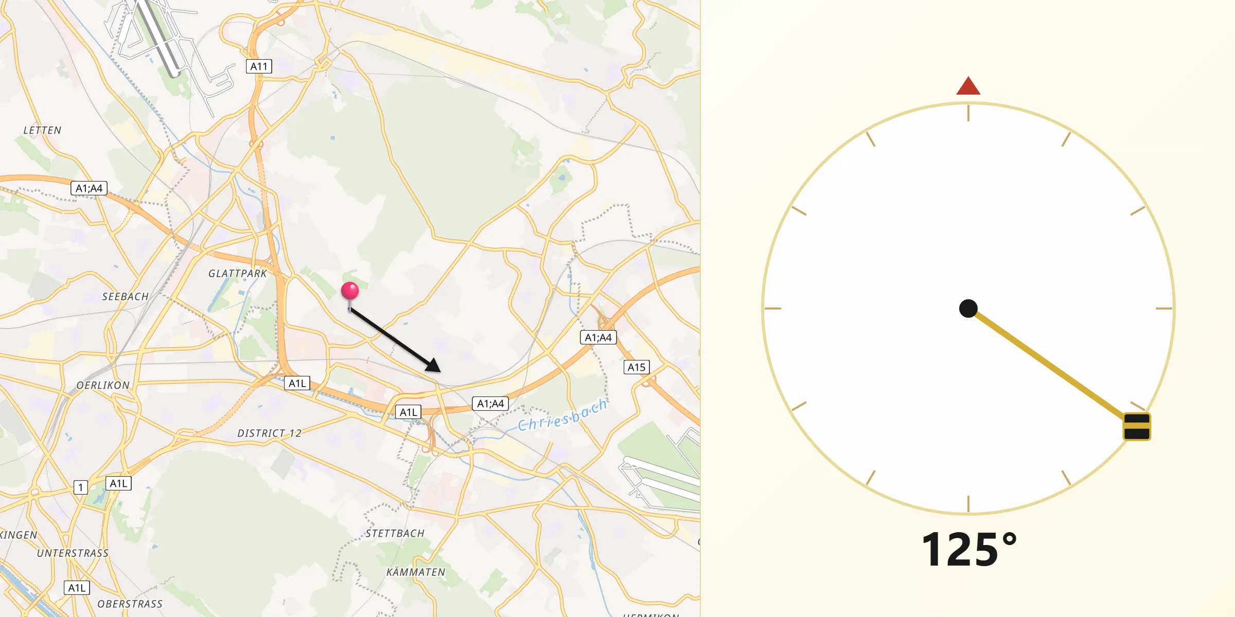 Qibla-Richtung von Wallisellen / Wallisellen-West