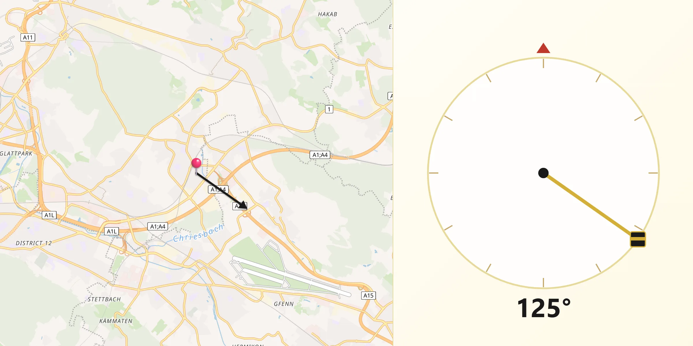 Qibla-Richtung von Dietlikon / Eichwiesen