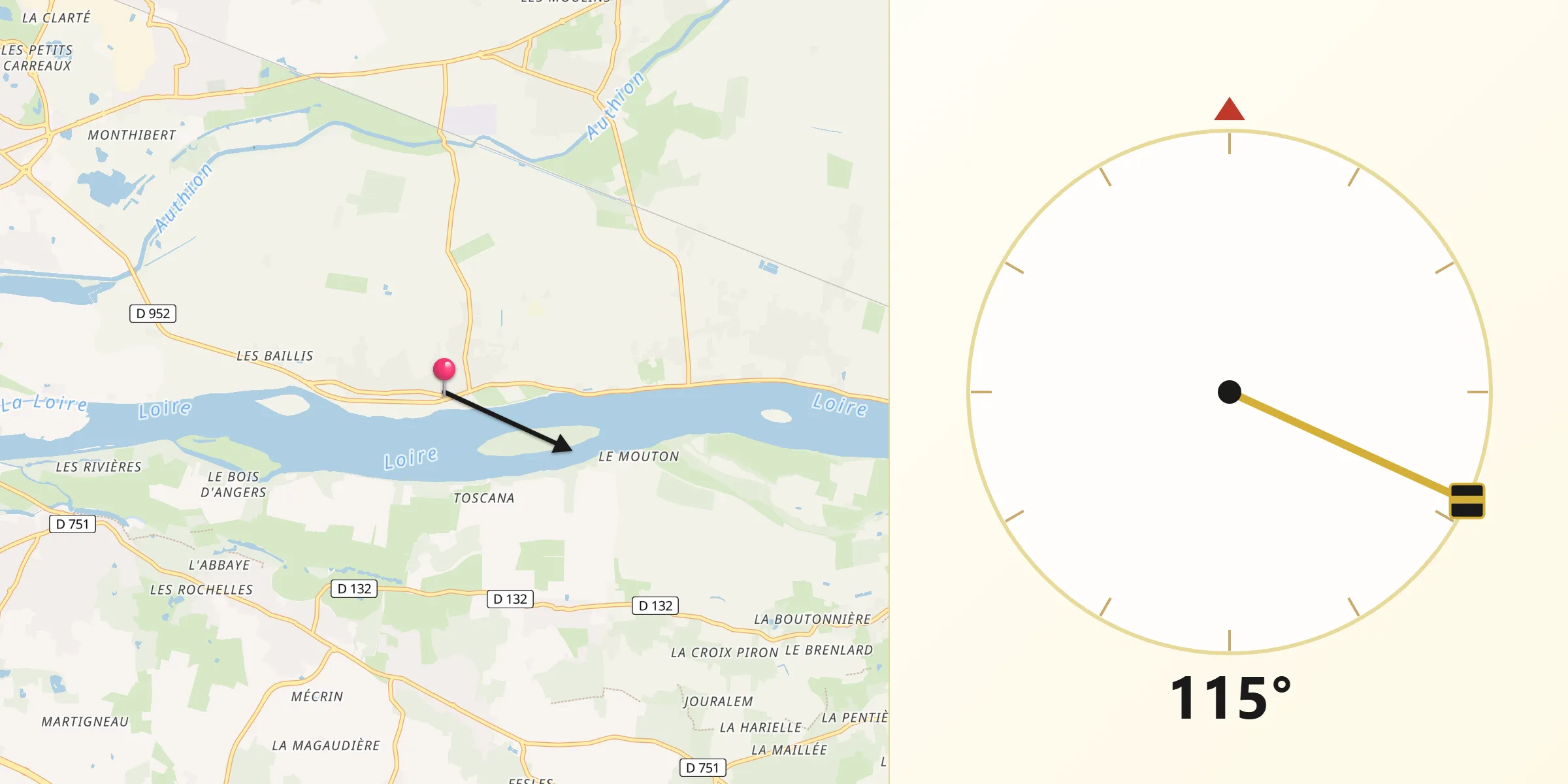 Direction vers la Qibla depuis La Daguenière