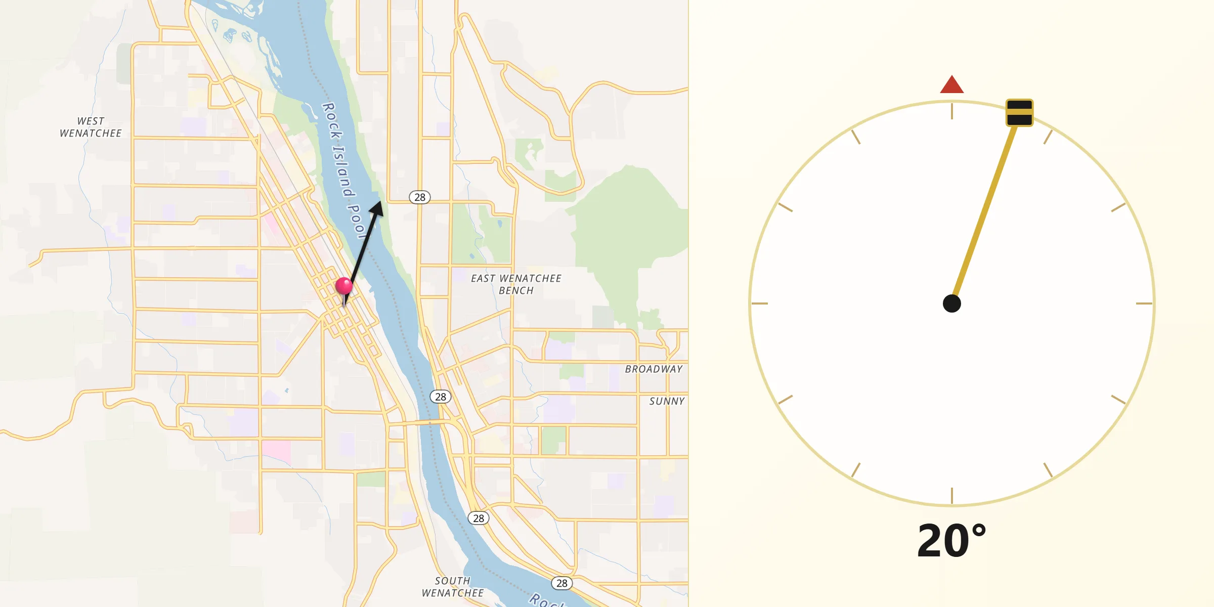 Qibla Direction from Wenatchee