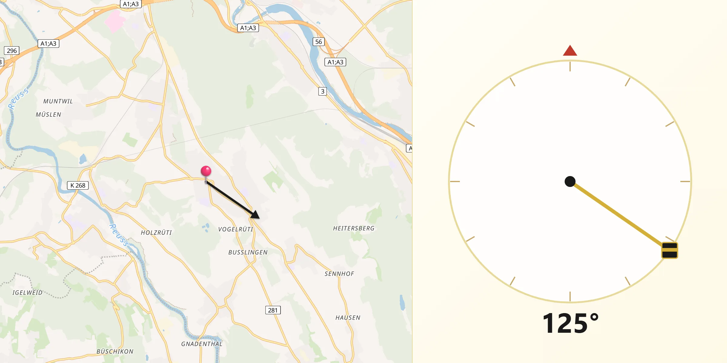 Direzione della Qibla da Niederrohrdorf