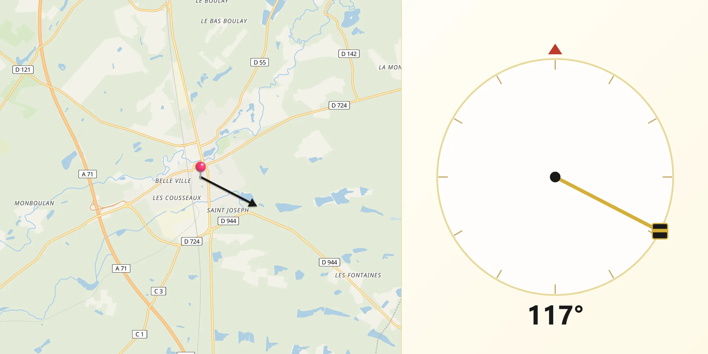 Direction vers la Qibla depuis Salbris