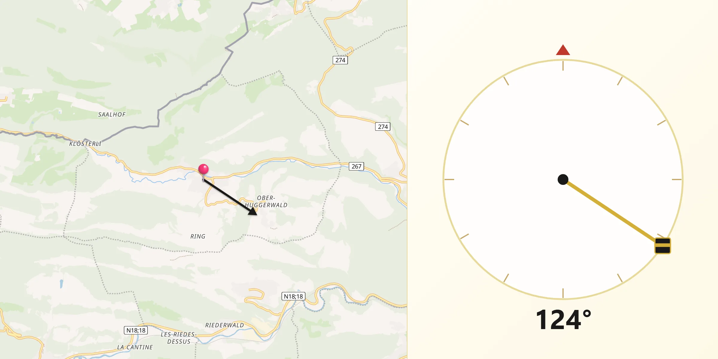Direction vers la Qibla depuis Kleinlützel