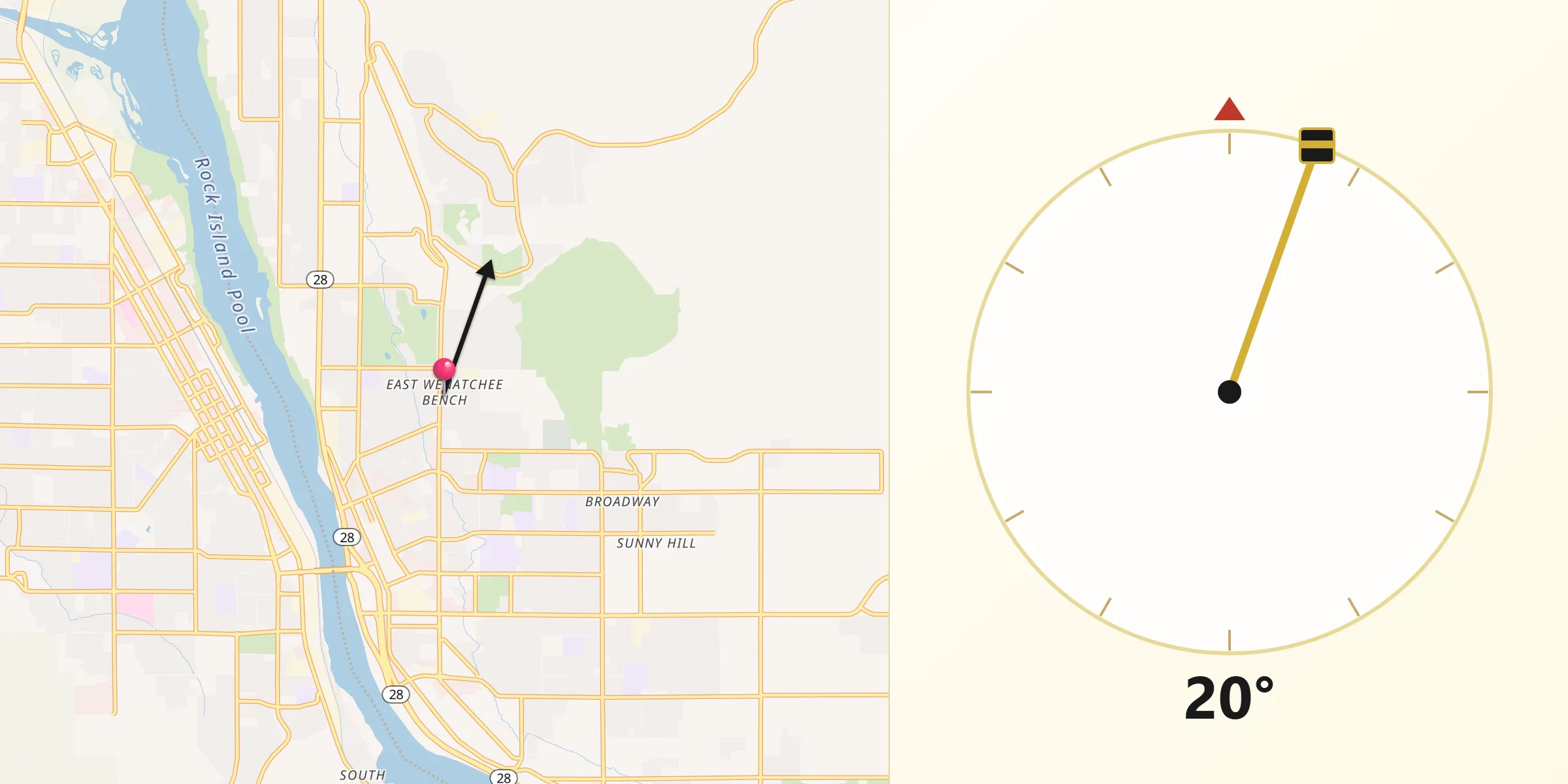 Qibla Direction from East Wenatchee Bench