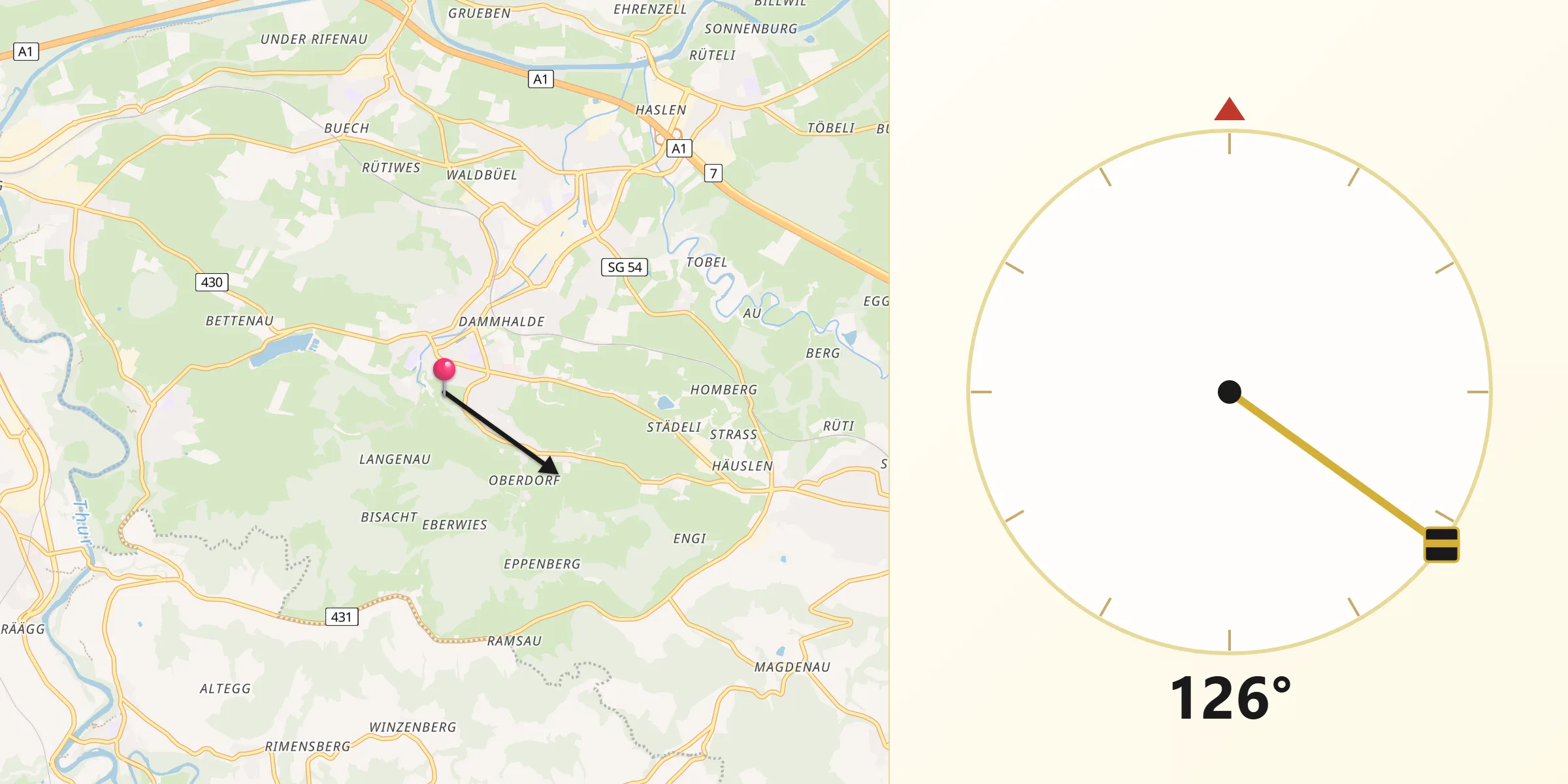 Direzione della Qibla da Wahlkreis Wil