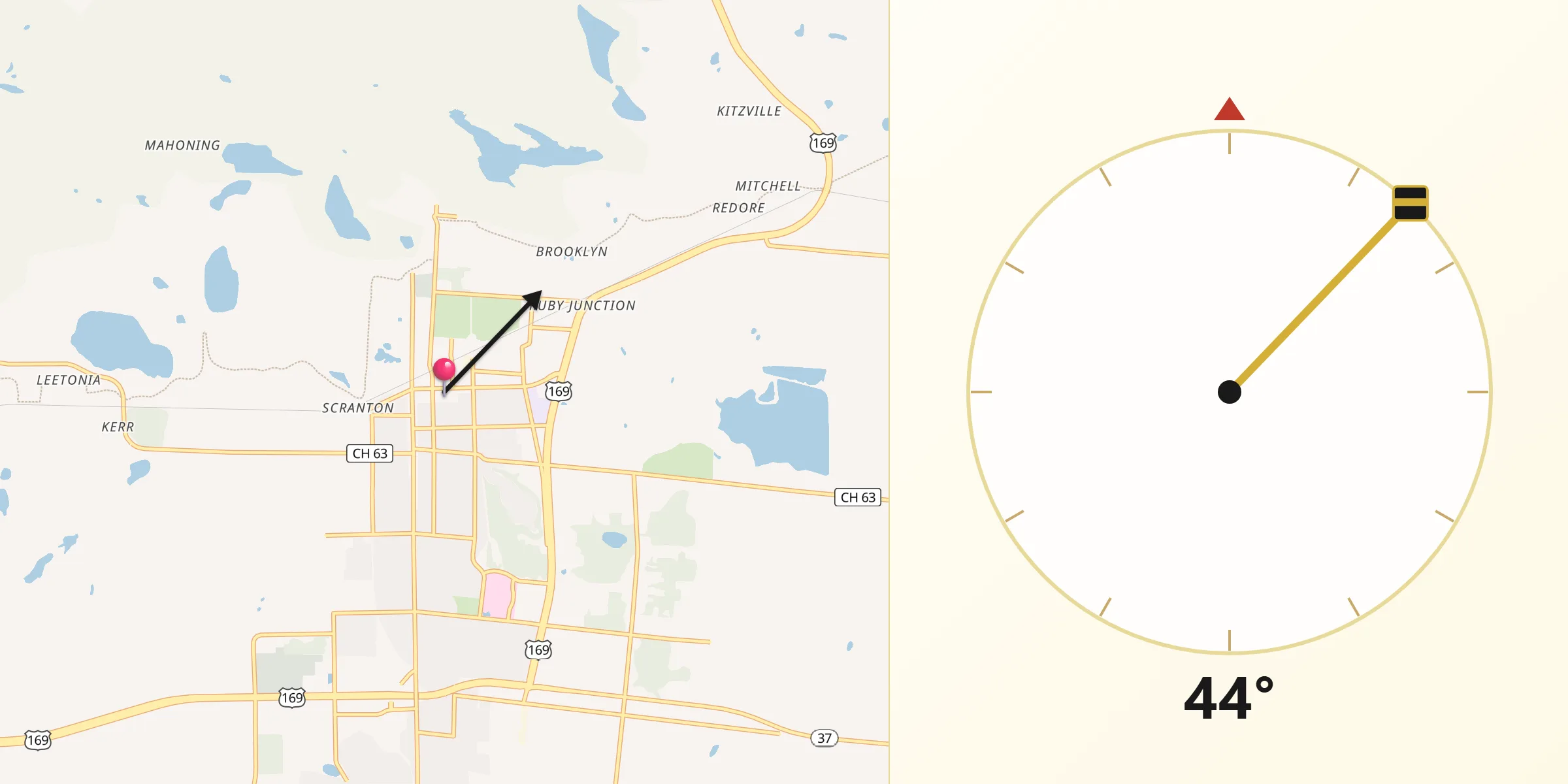 Qibla Direction from Hibbing
