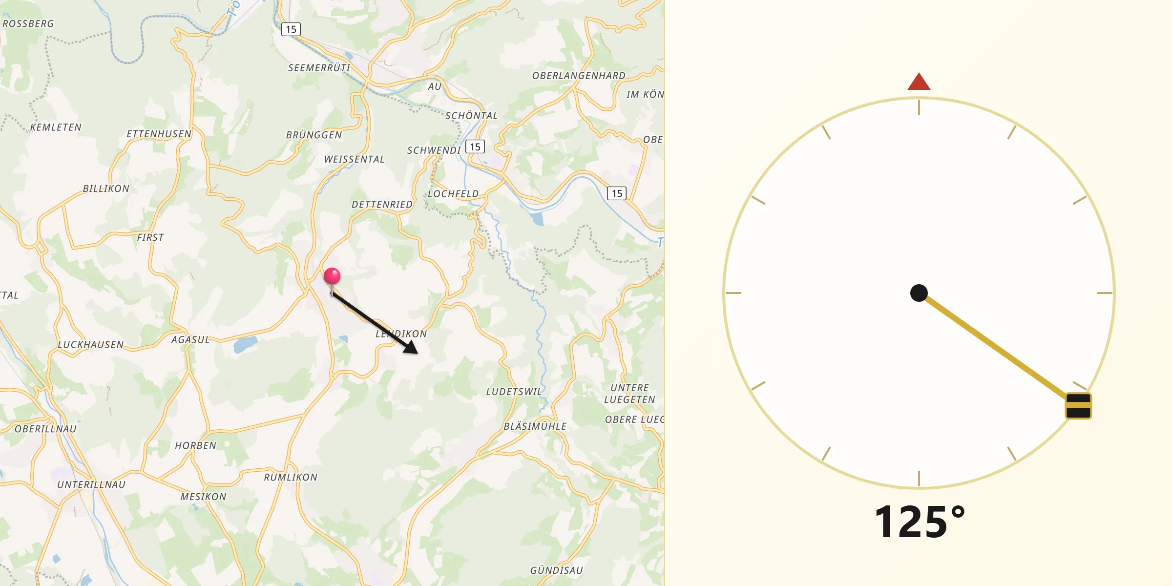 Direction vers la Qibla depuis Weisslingen