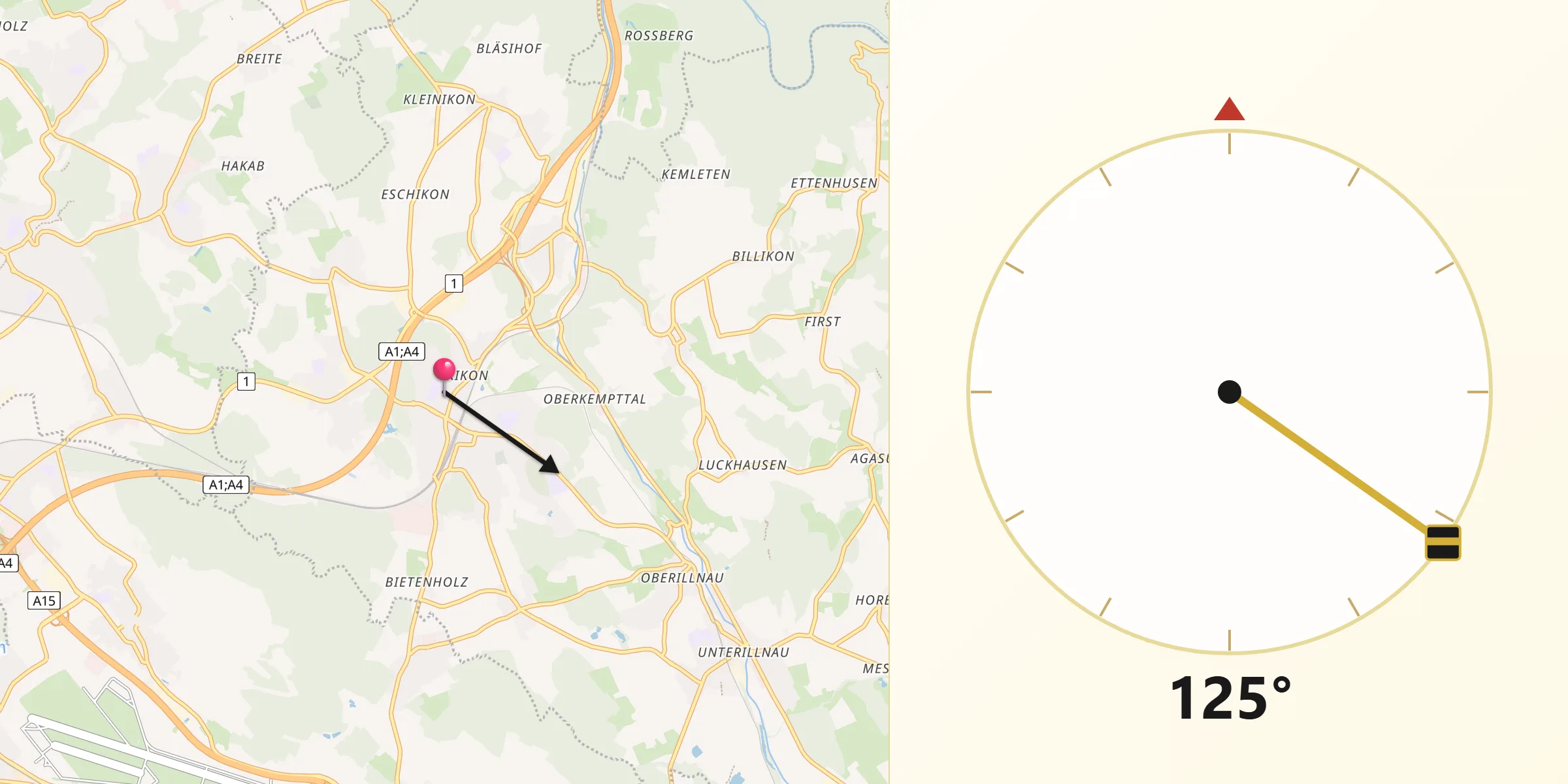 Direzione della Qibla da Effretikon / Rikon