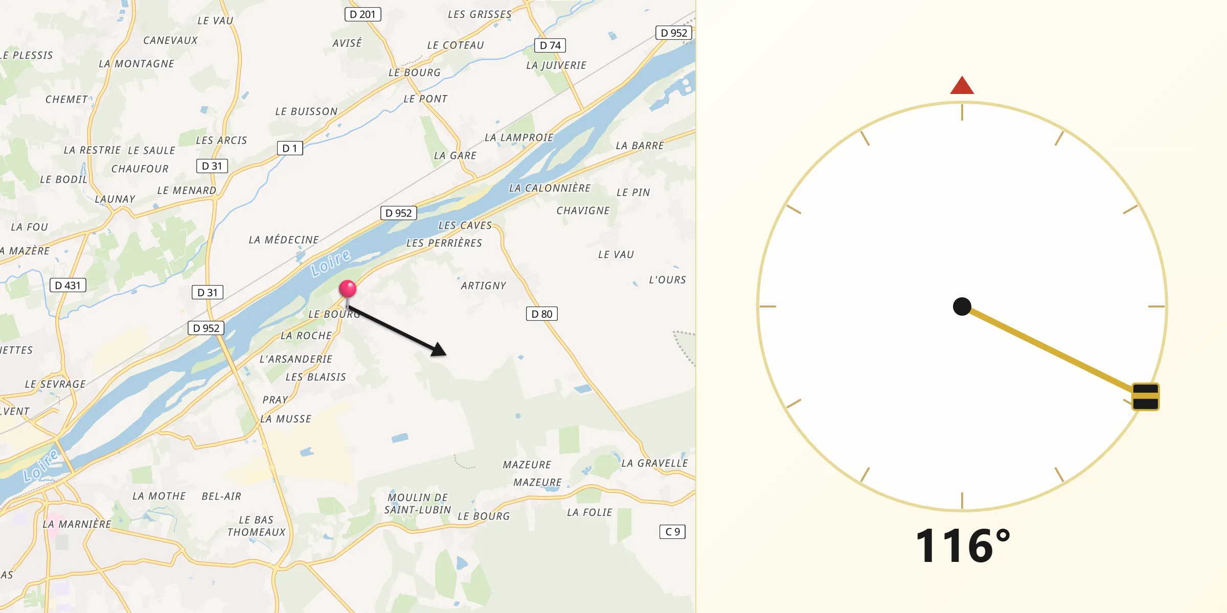 Direction vers la Qibla depuis Chargé
