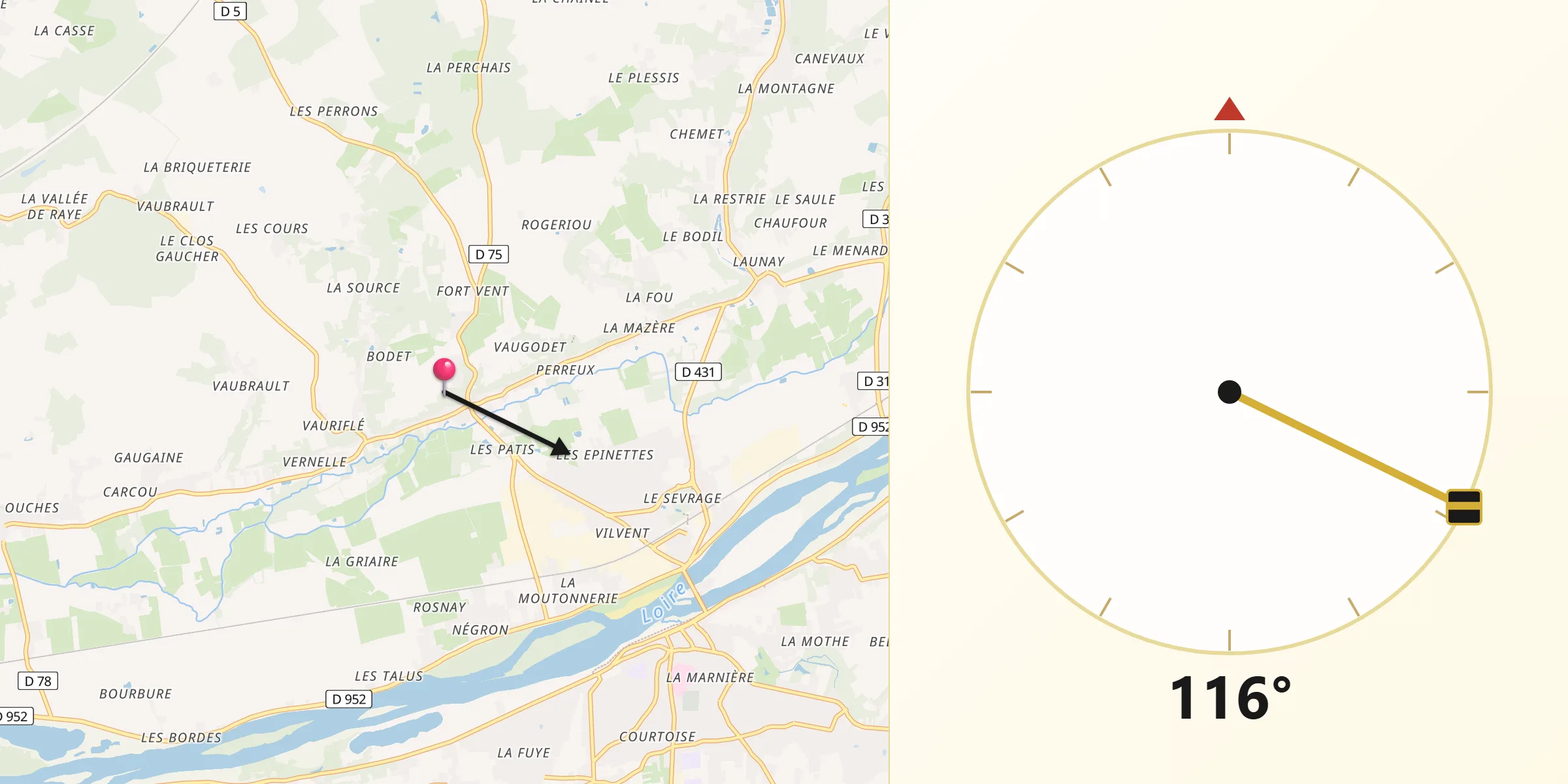 Direction vers la Qibla depuis Nazelles-Négron