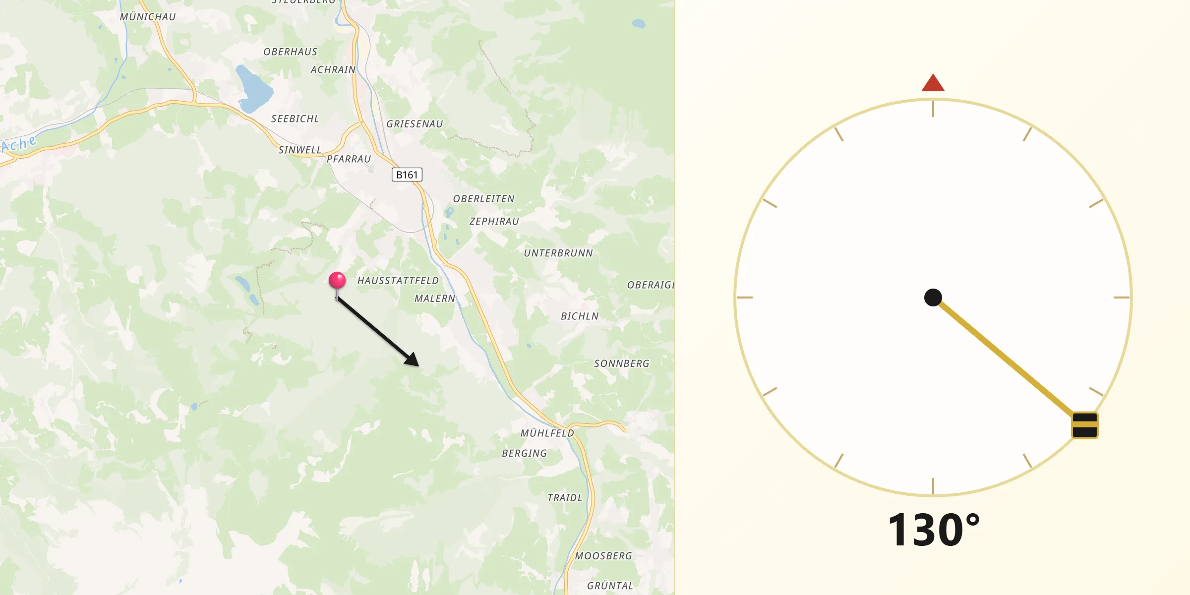 Qibla-Richtung von Politischer Bezirk Kitzbühel