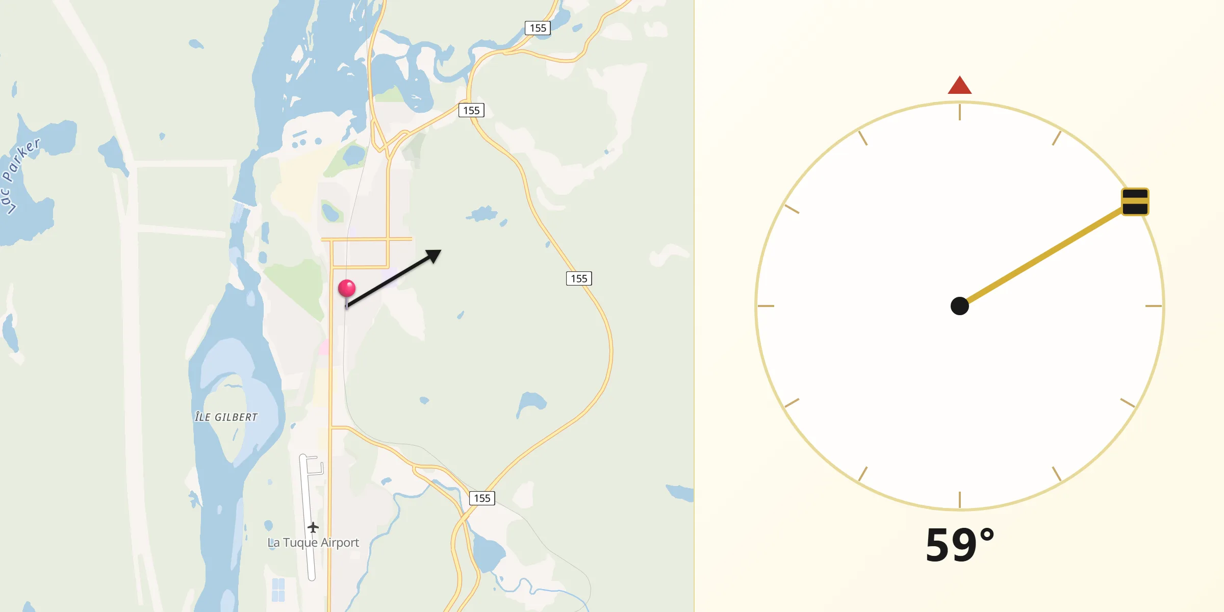 Qibla Direction from La Tuque