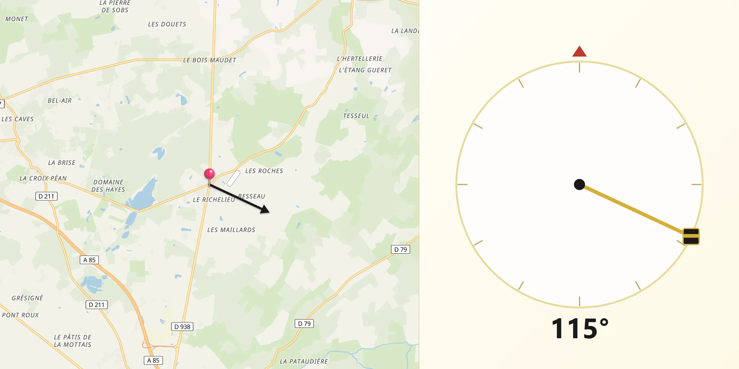 Direction vers la Qibla depuis Jumelles