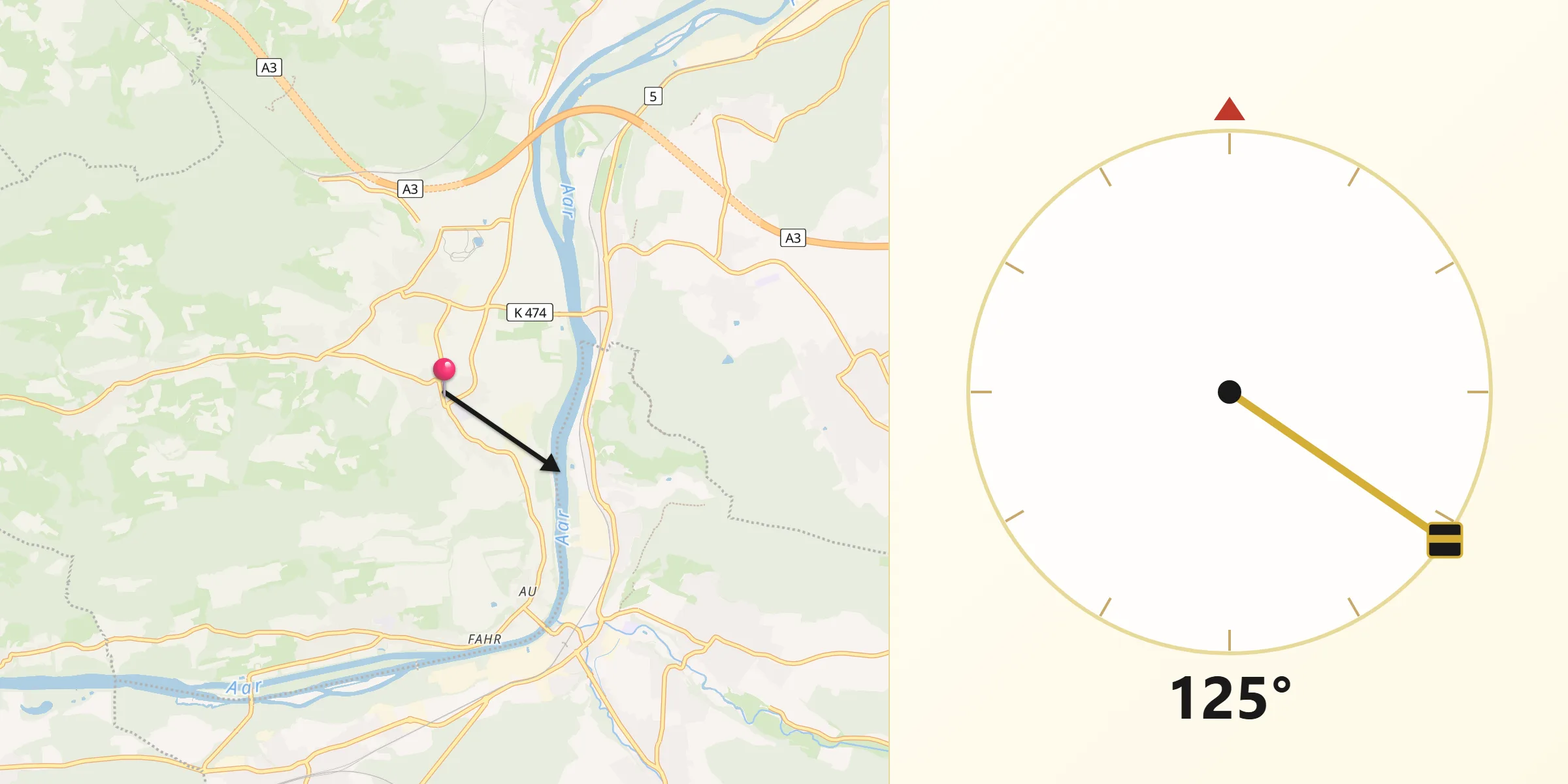 Direction vers la Qibla depuis Veltheim
