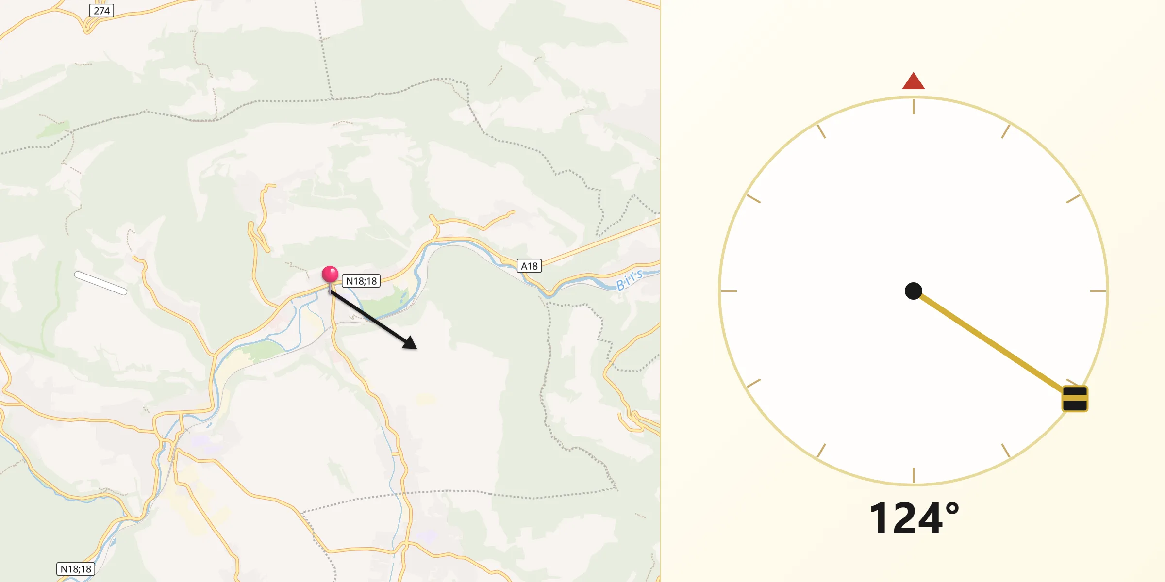 Direction vers la Qibla depuis Zwingen