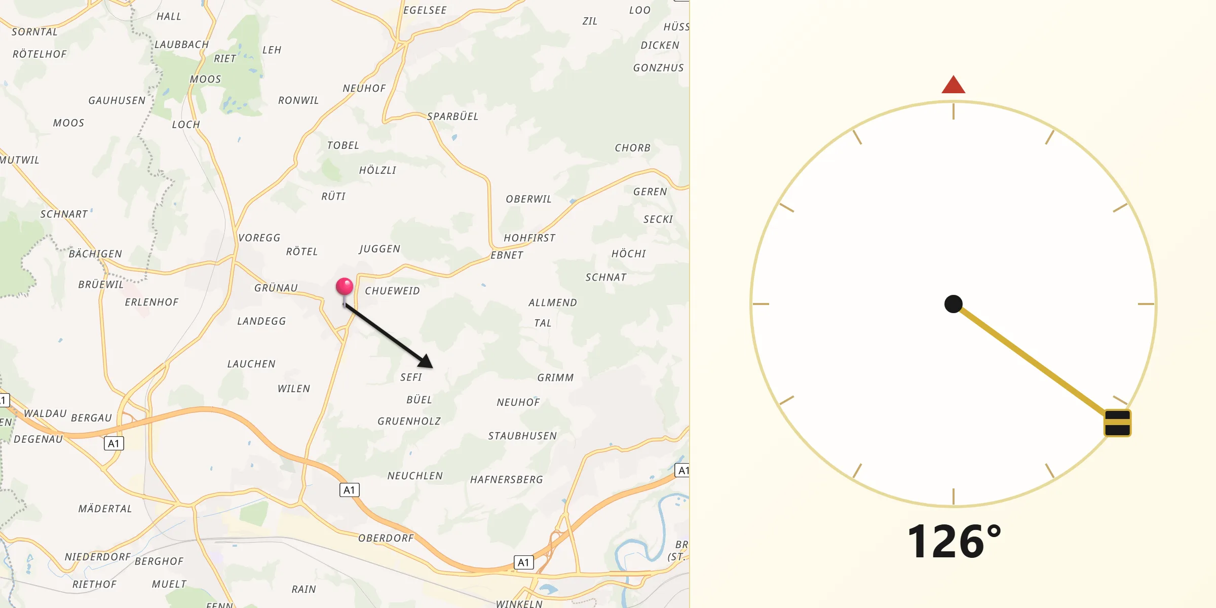 Direzione della Qibla da Andwil