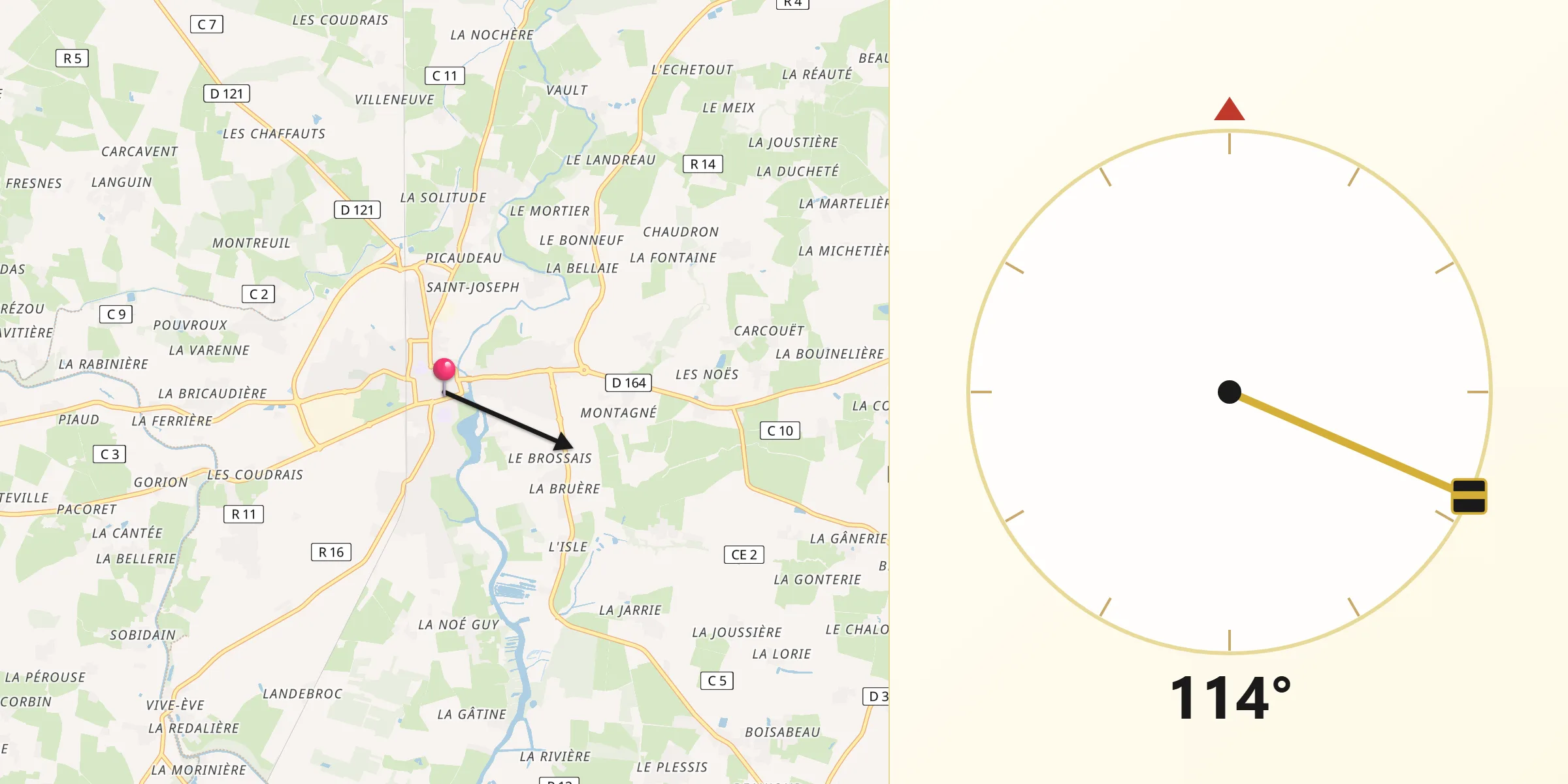 Direction vers la Qibla depuis Nort-sur-Erdre