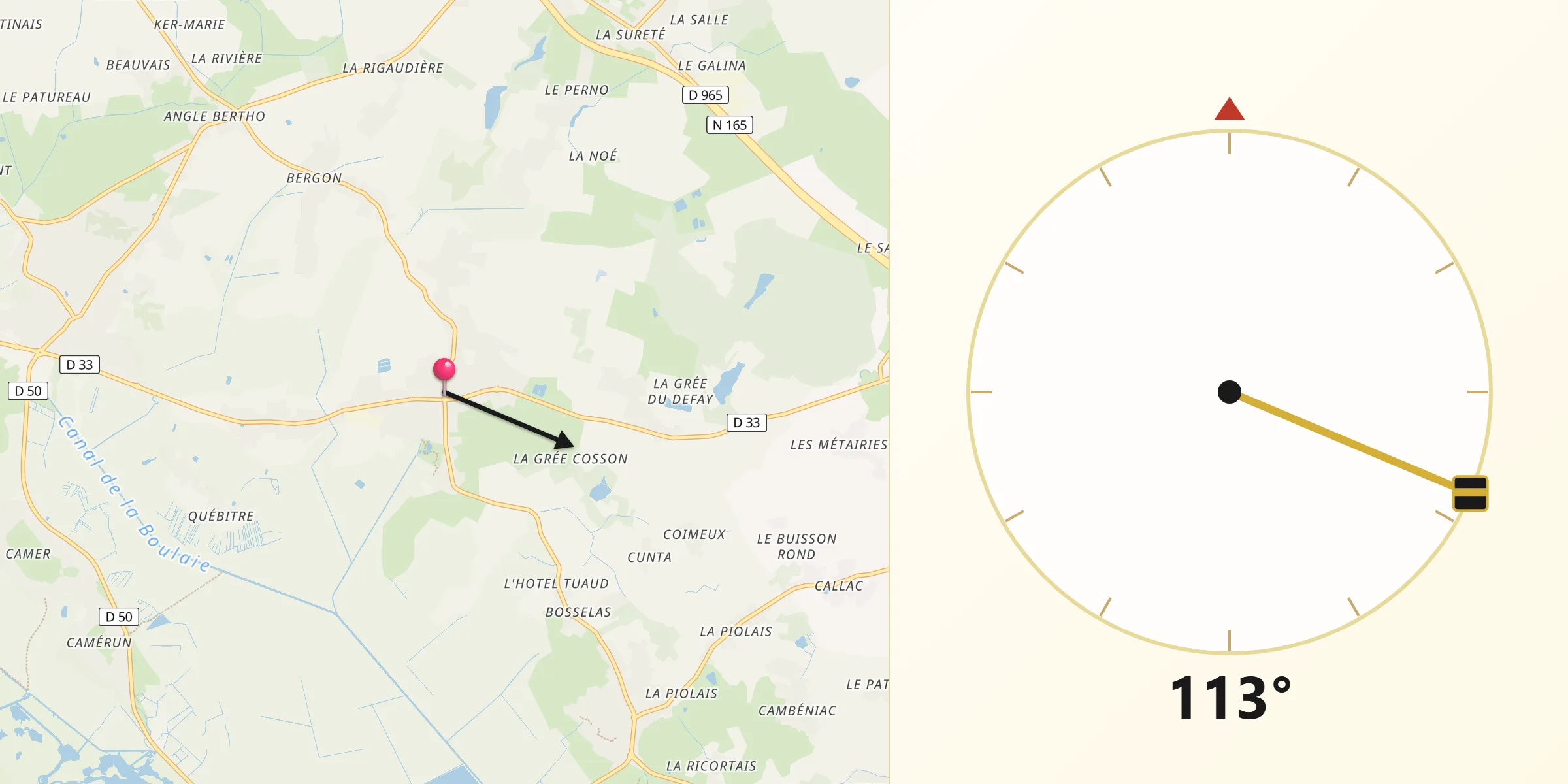 Direction vers la Qibla depuis Sainte-Reine-de-Bretagne