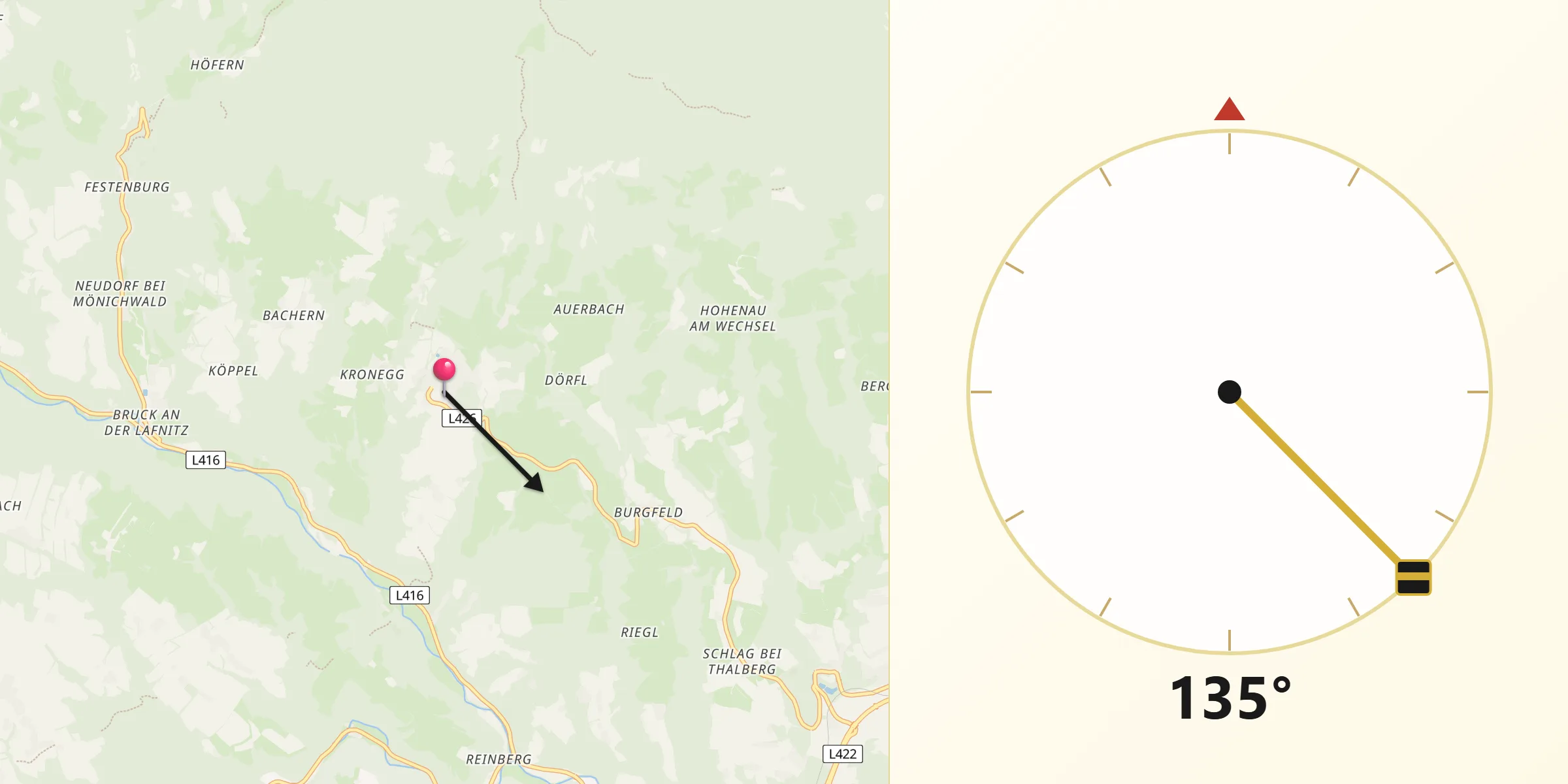 Qibla-Richtung von Sankt Lorenzen am Wechsel