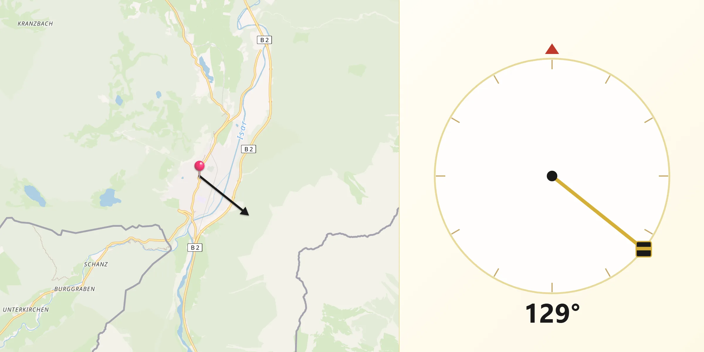 Qibla-Richtung von Mittenwald