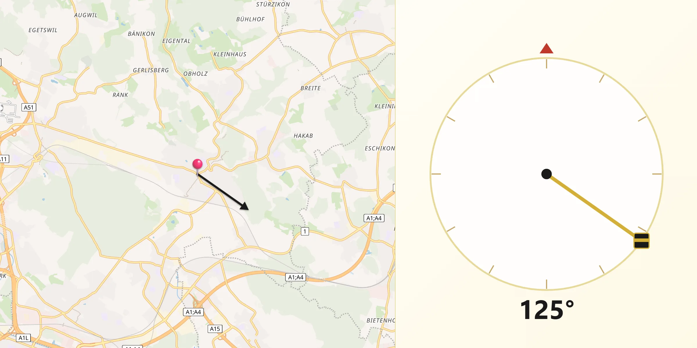 Direzione della Qibla da Bassersdorf