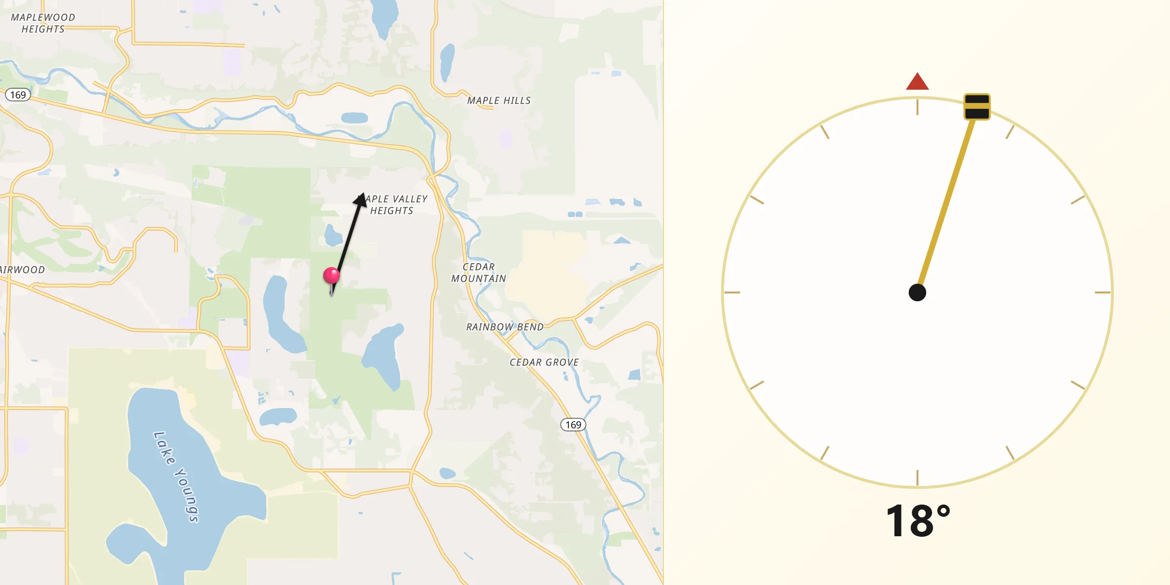 Qibla Direction from Maple Heights-Lake Desire