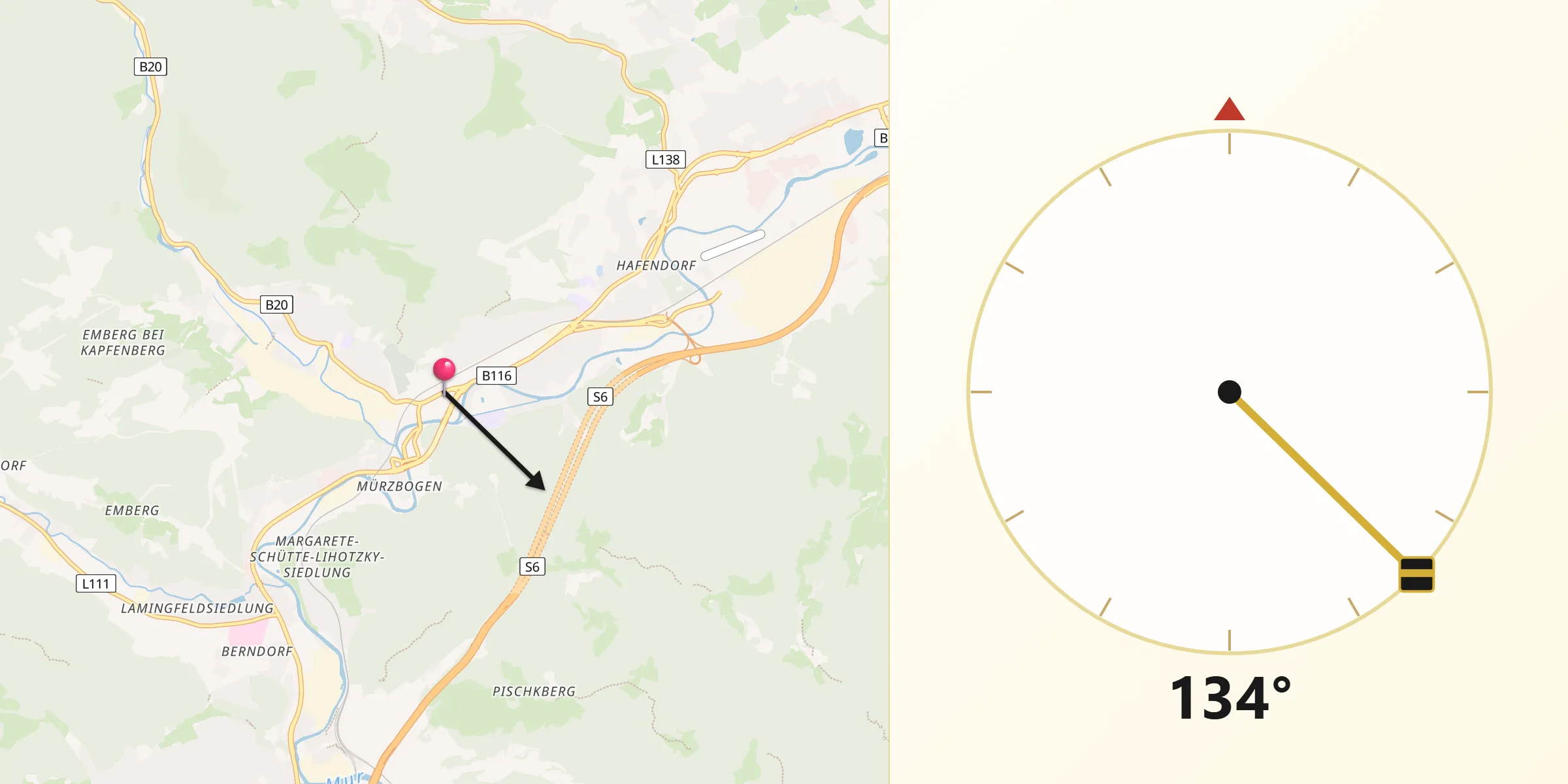 Qibla-Richtung von Kapfenberg