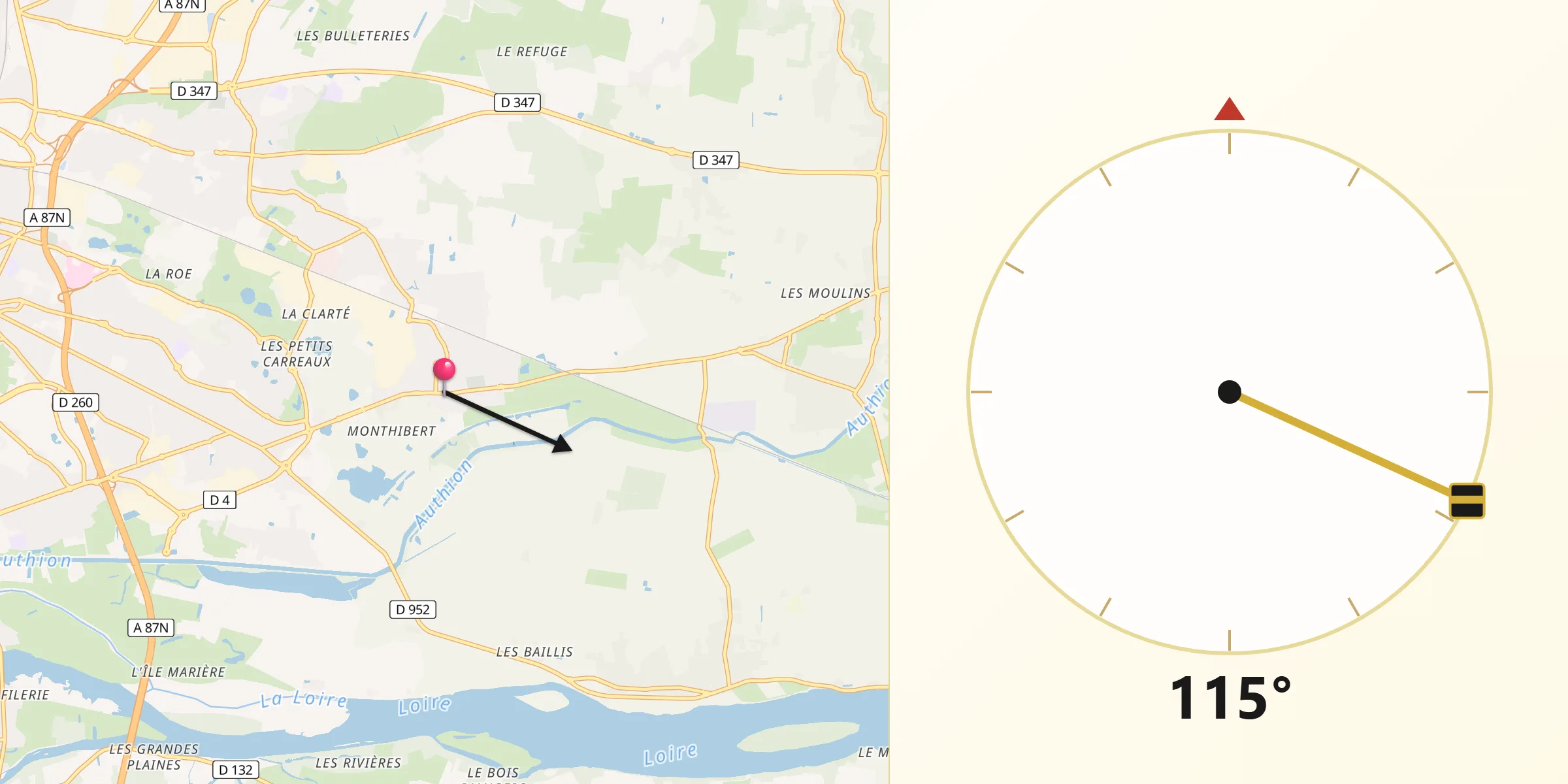 Direction vers la Qibla depuis Trélazé