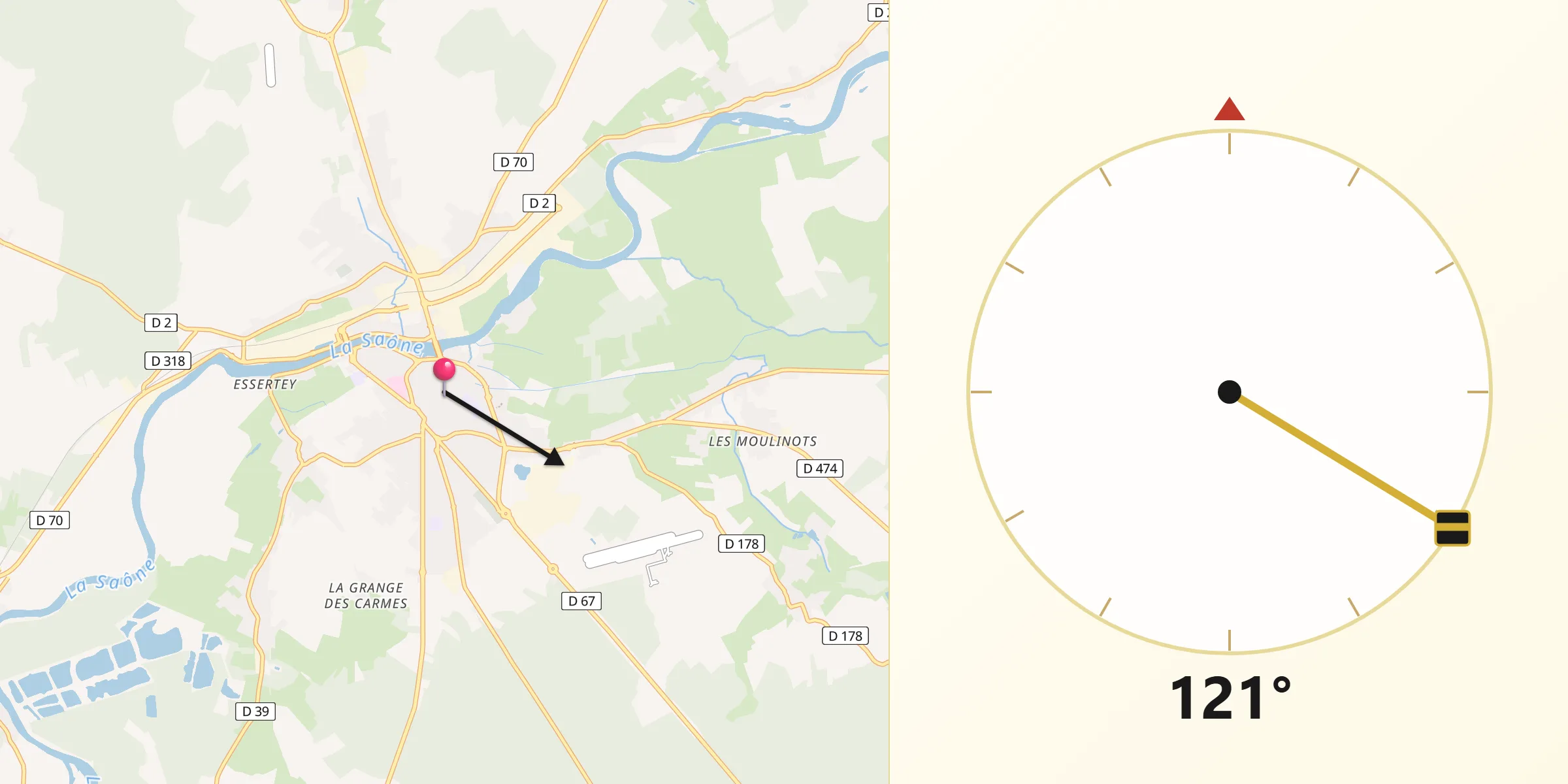 Direction vers la Qibla depuis Gray