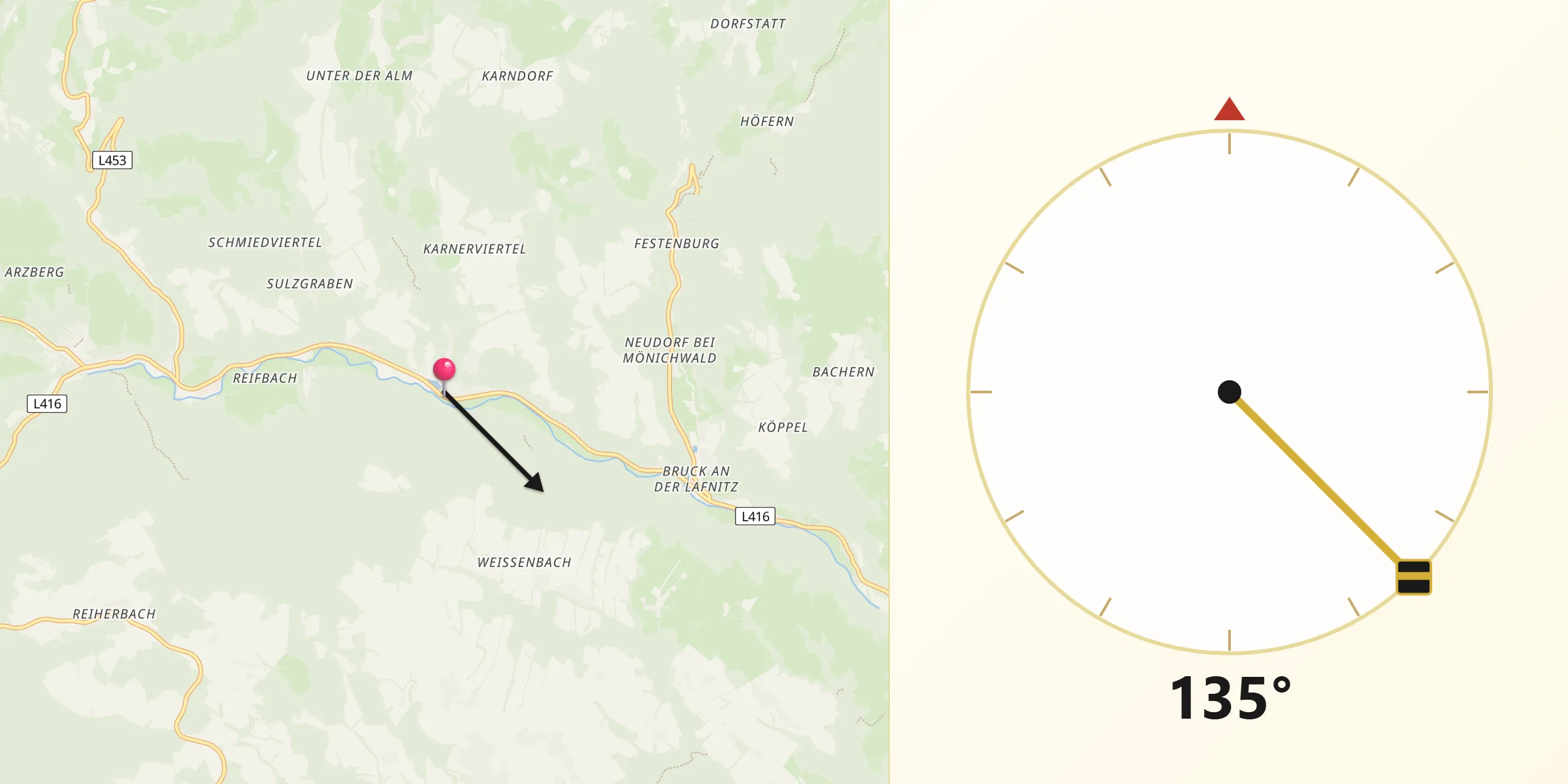 Qibla-Richtung von Mönichwald