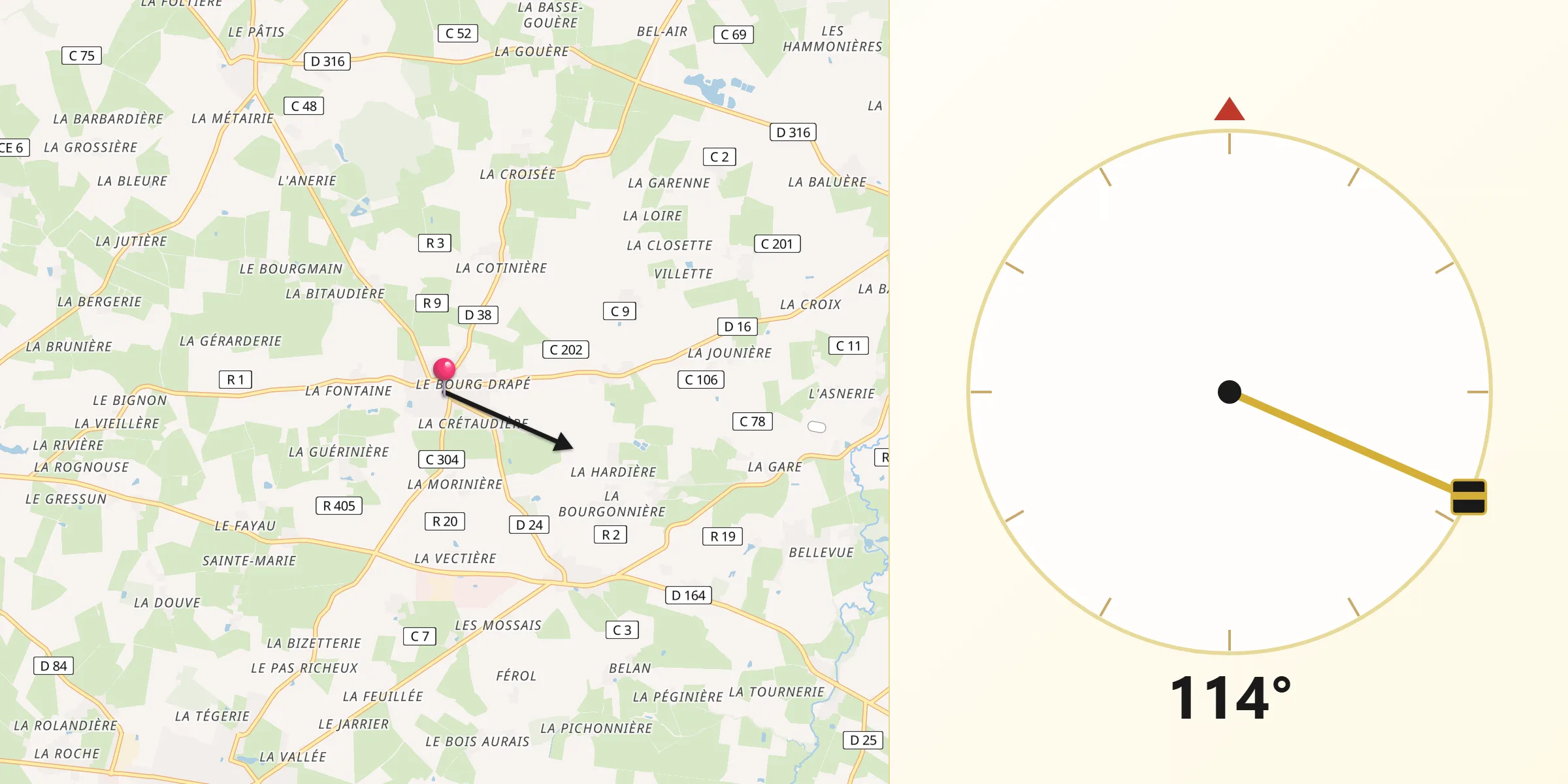 Direction vers la Qibla depuis Mouzeil