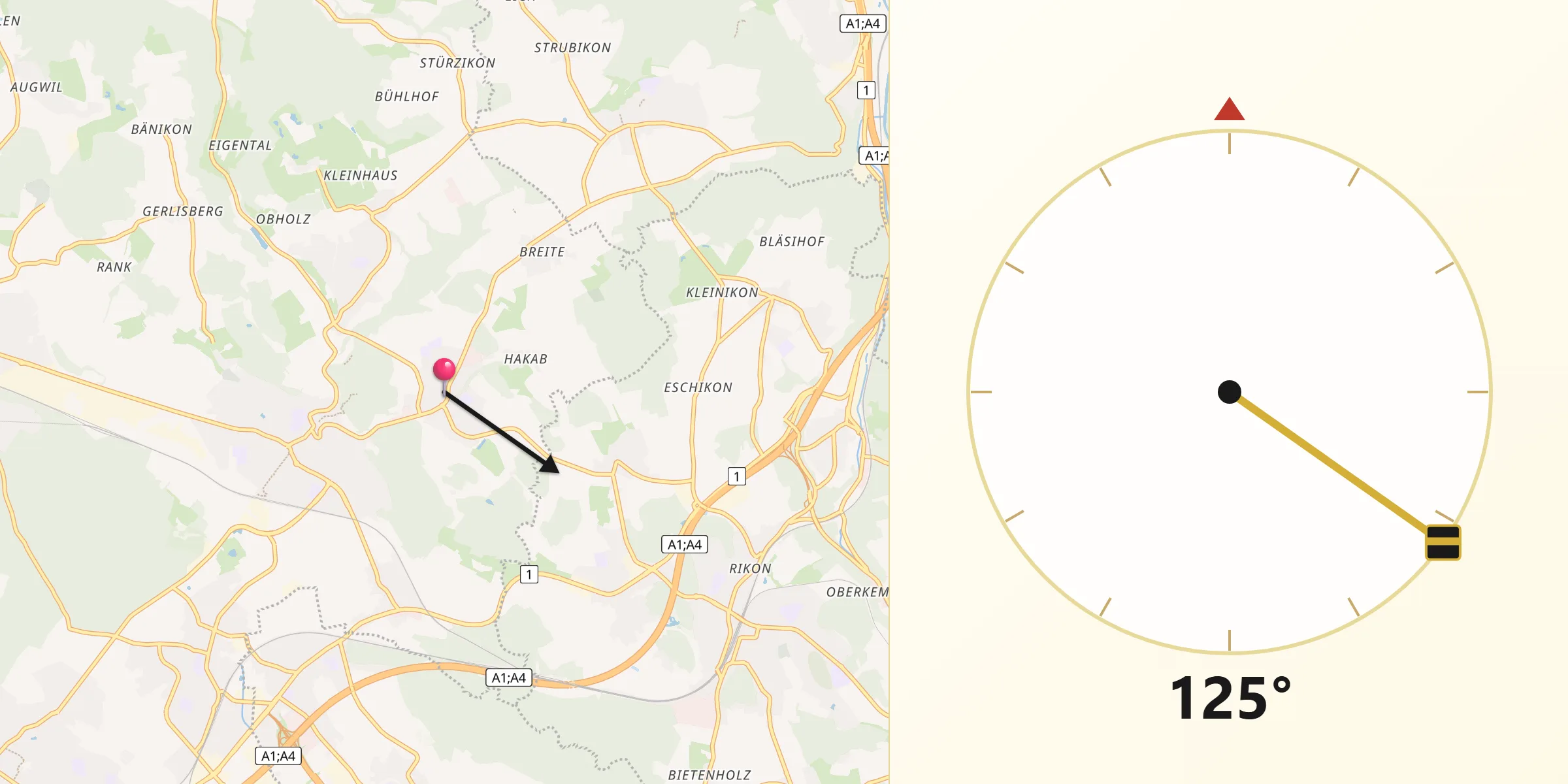 Qibla-Richtung von Nürensdorf