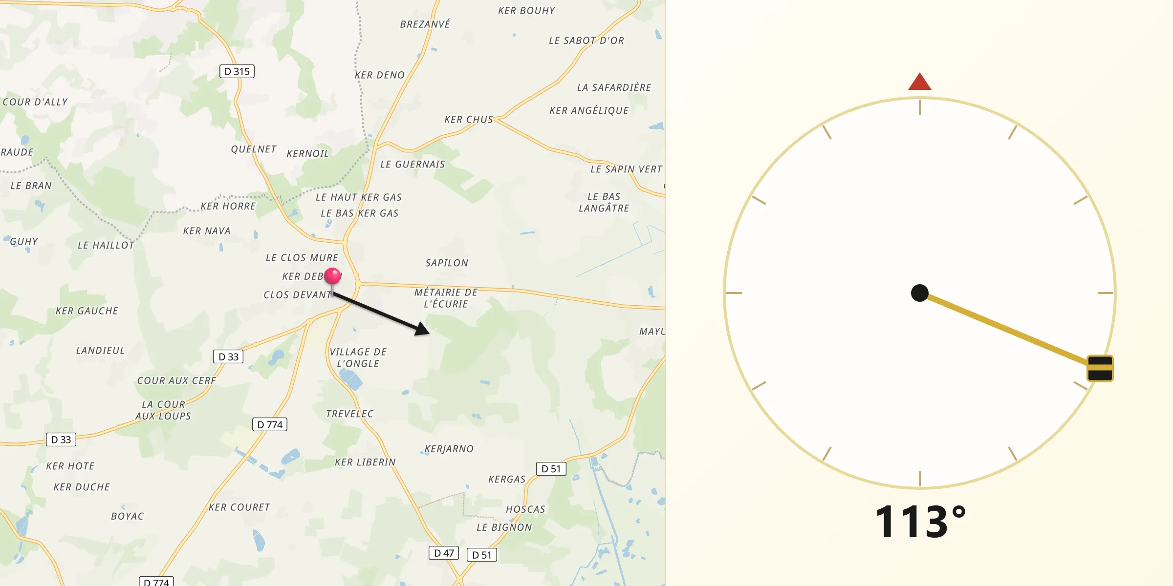 Direction vers la Qibla depuis Herbignac