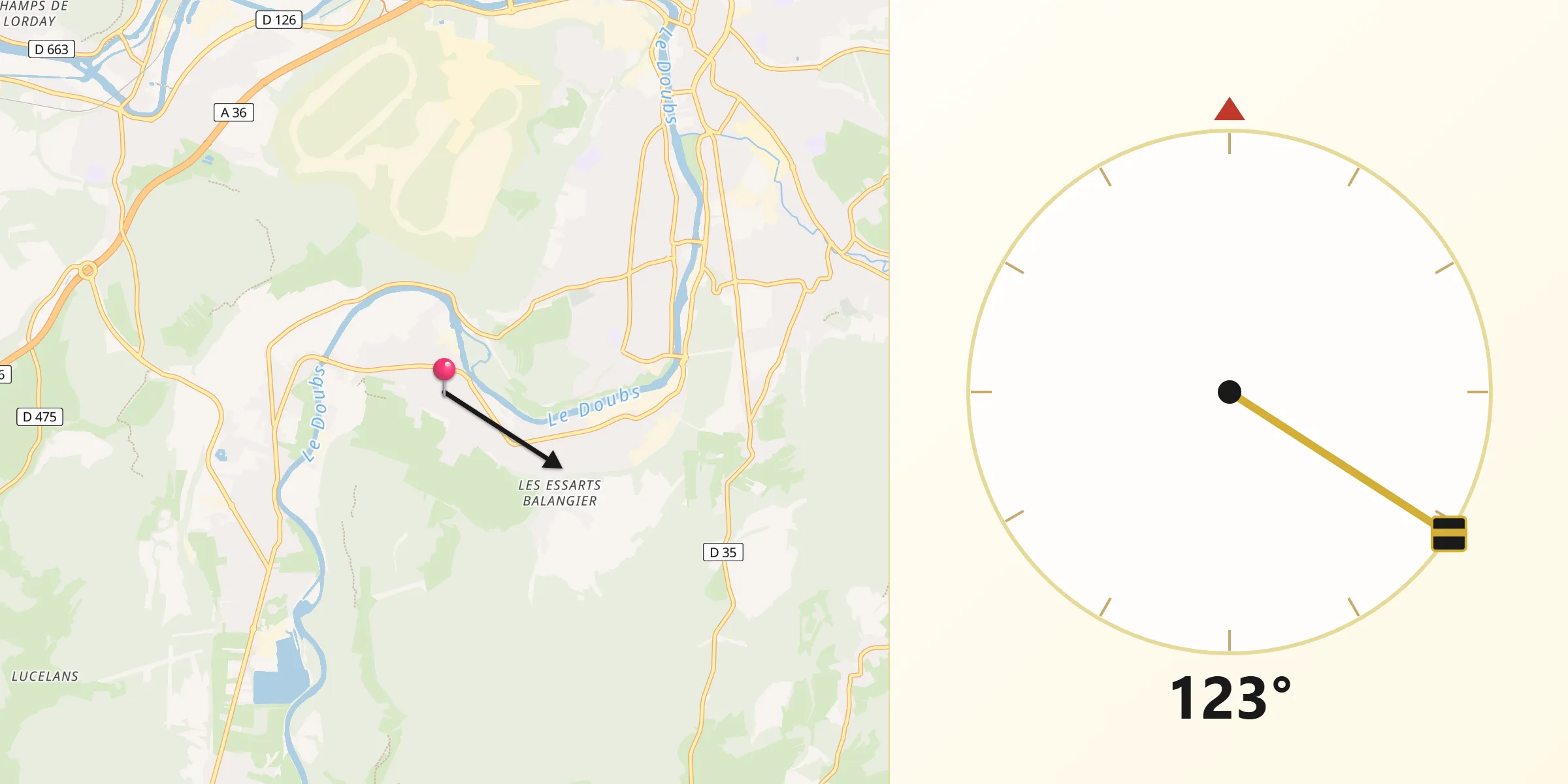Direction vers la Qibla depuis Mandeure