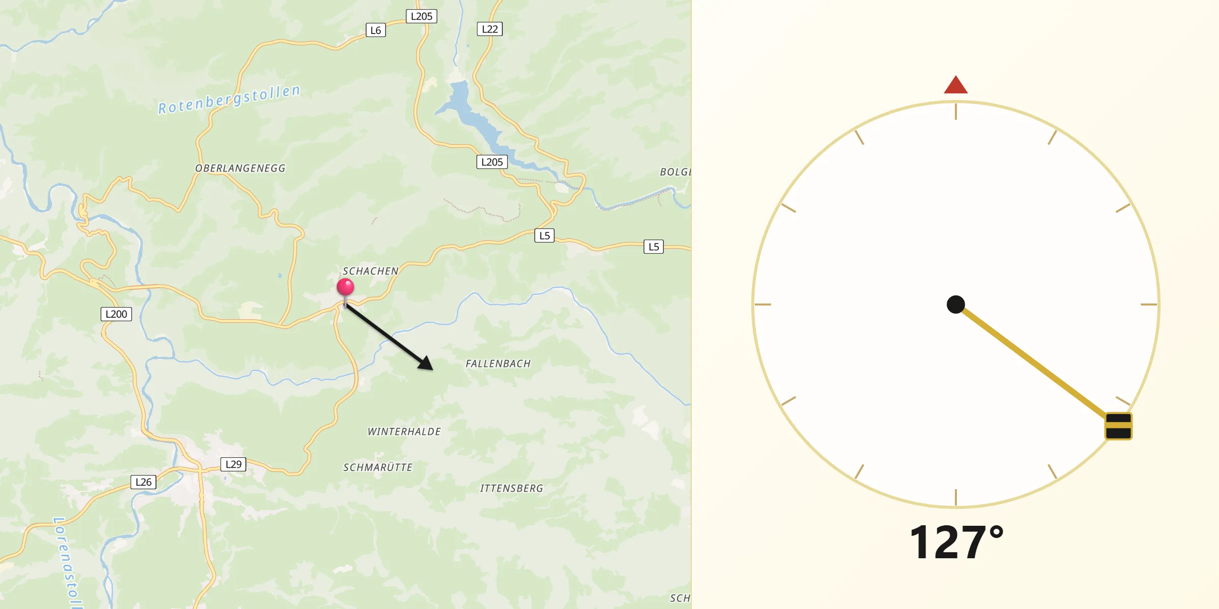 Qibla-Richtung von Lingenau