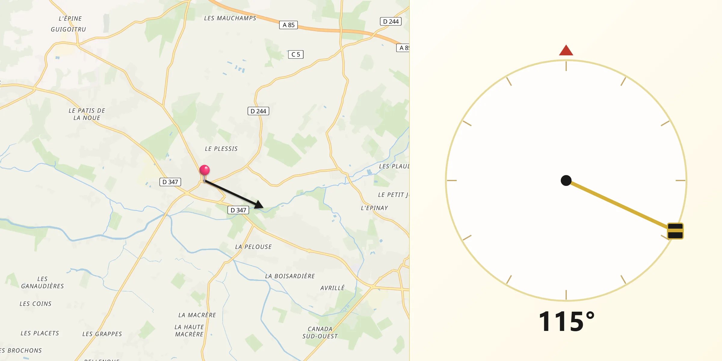 Direction vers la Qibla depuis Mazé