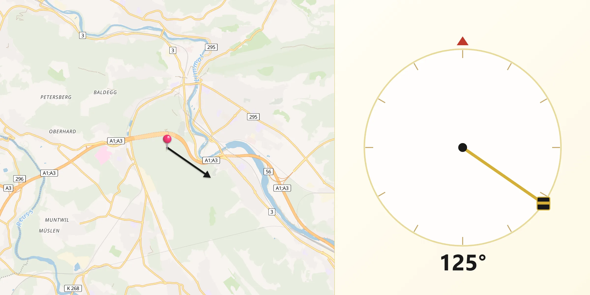 Direzione della Qibla da Bezirk Baden