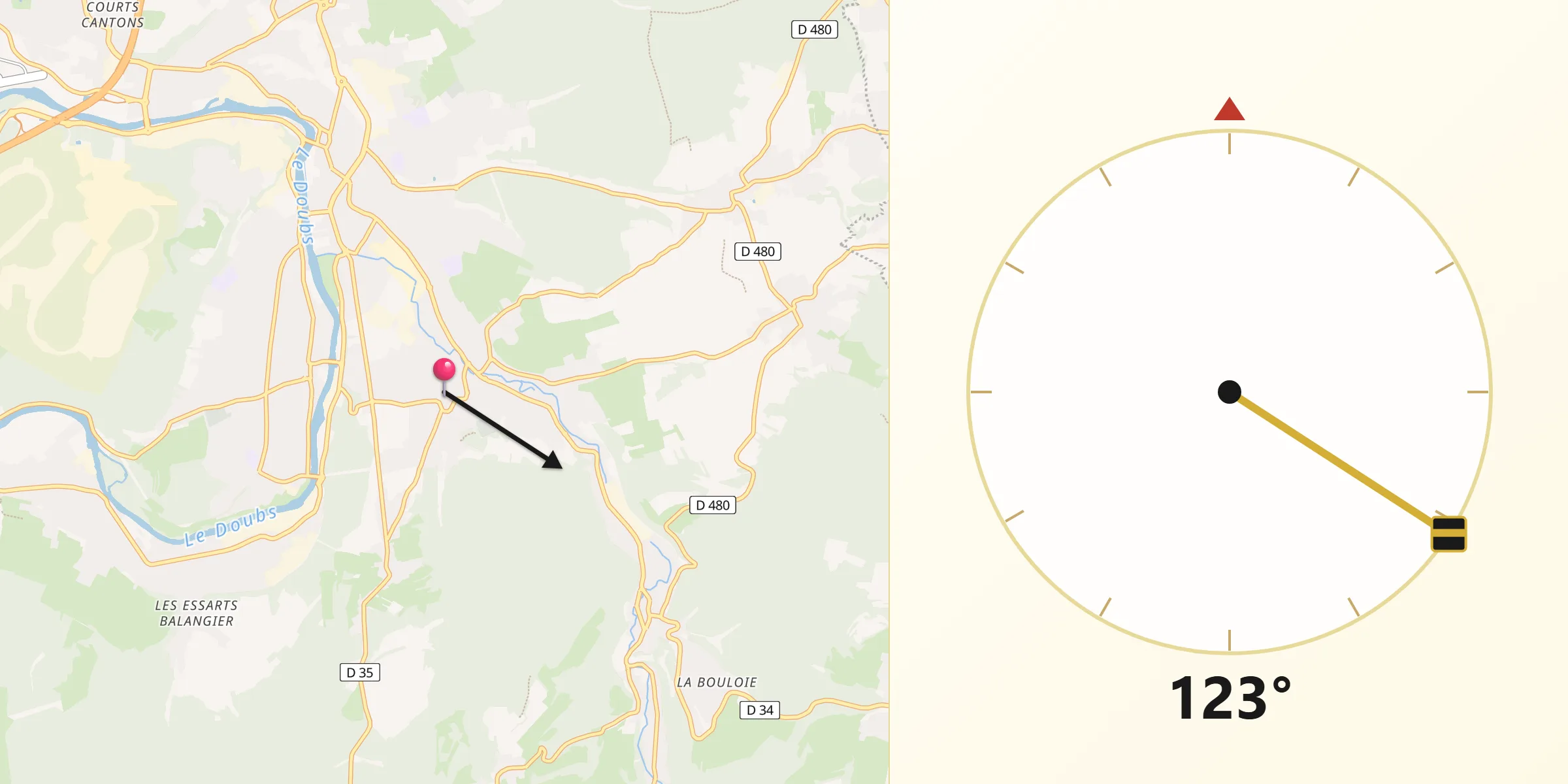 Direction vers la Qibla depuis Seloncourt
