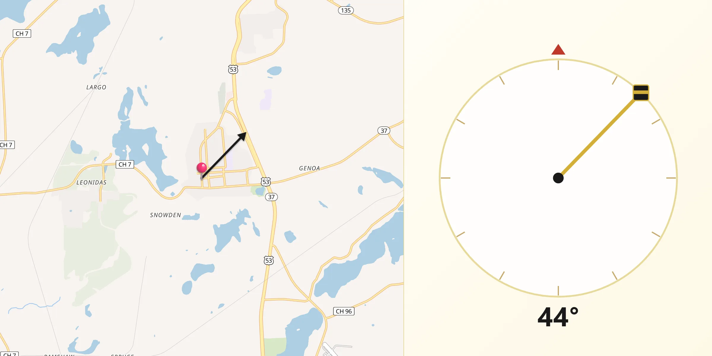 Qibla Direction from Eveleth
