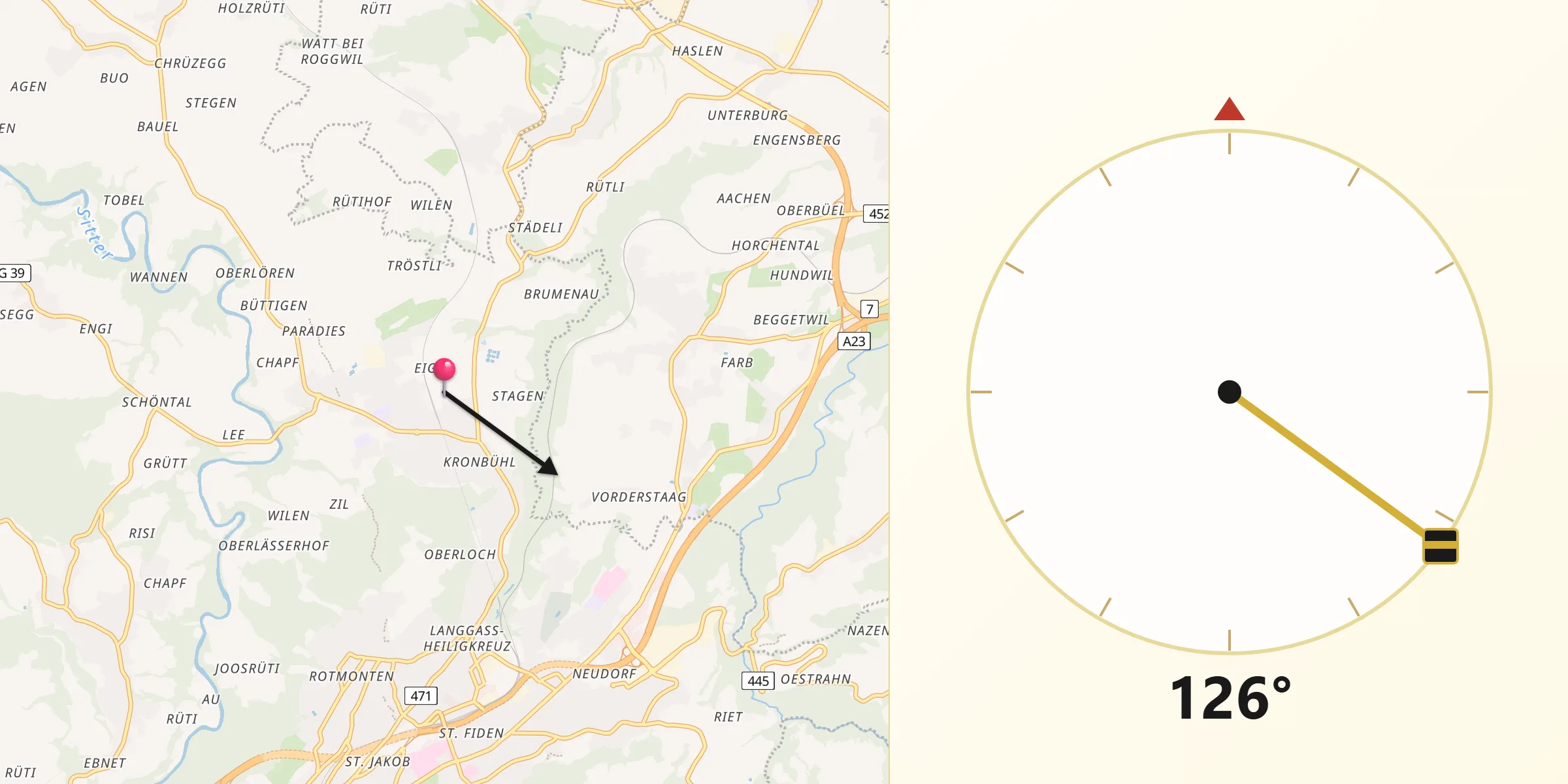 Qibla-Richtung von Wahlkreis St. Gallen