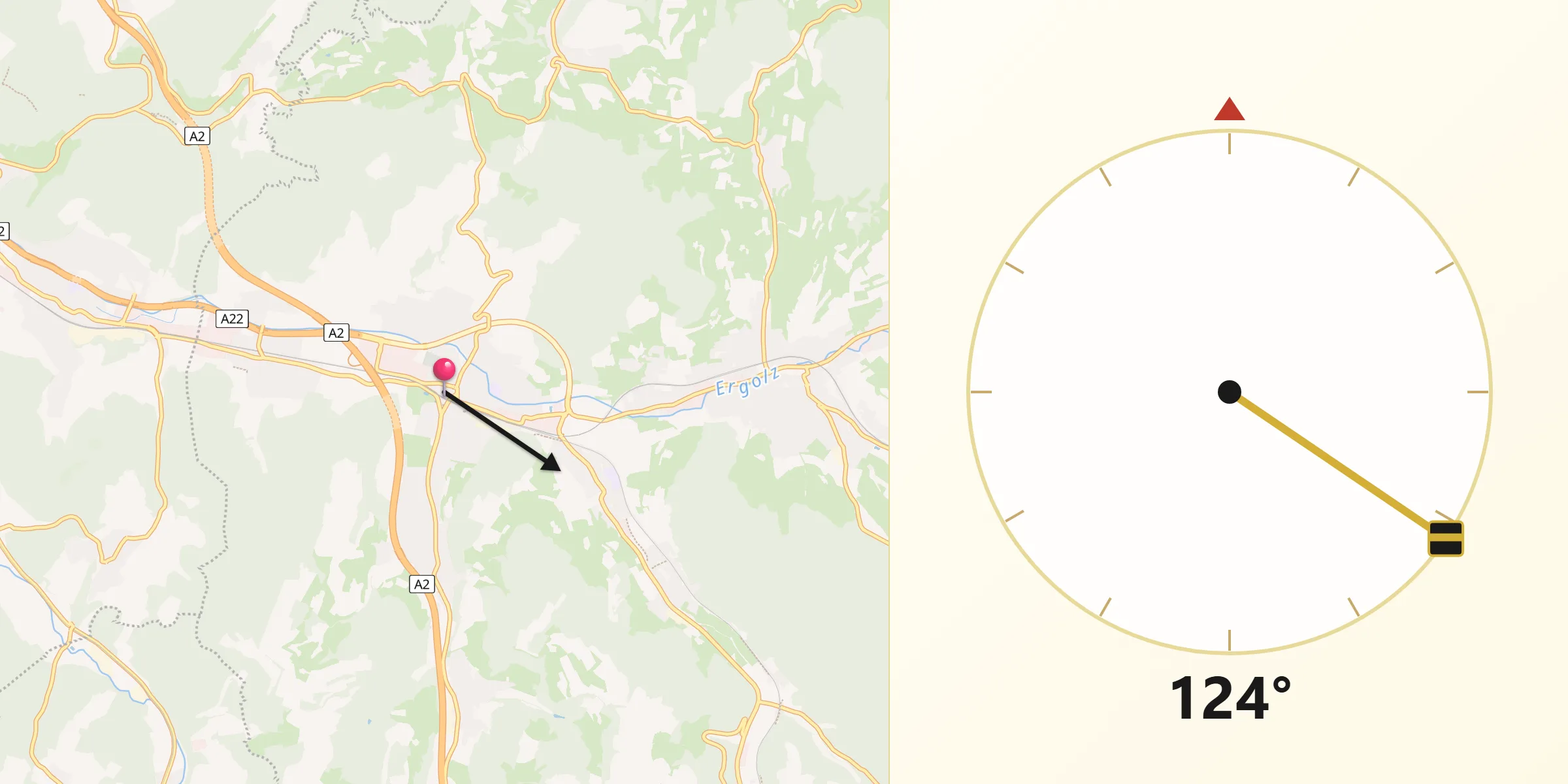 Direction vers la Qibla depuis Sissach
