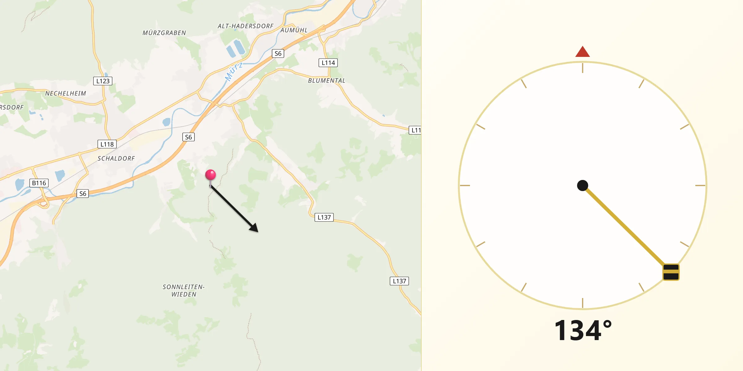 Qibla-Richtung von Allerheiligen im Mürztal