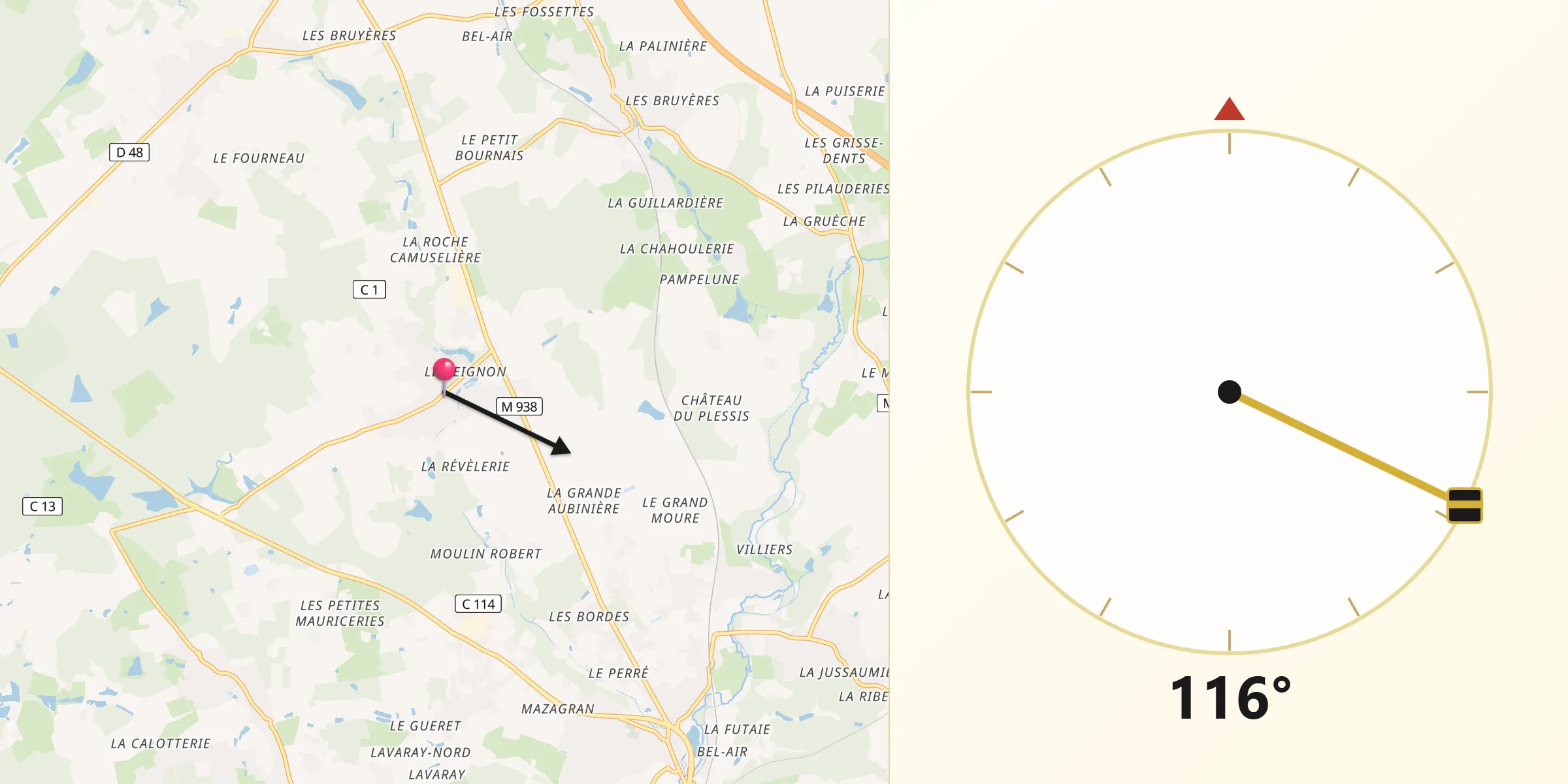 Direction vers la Qibla depuis Charentilly