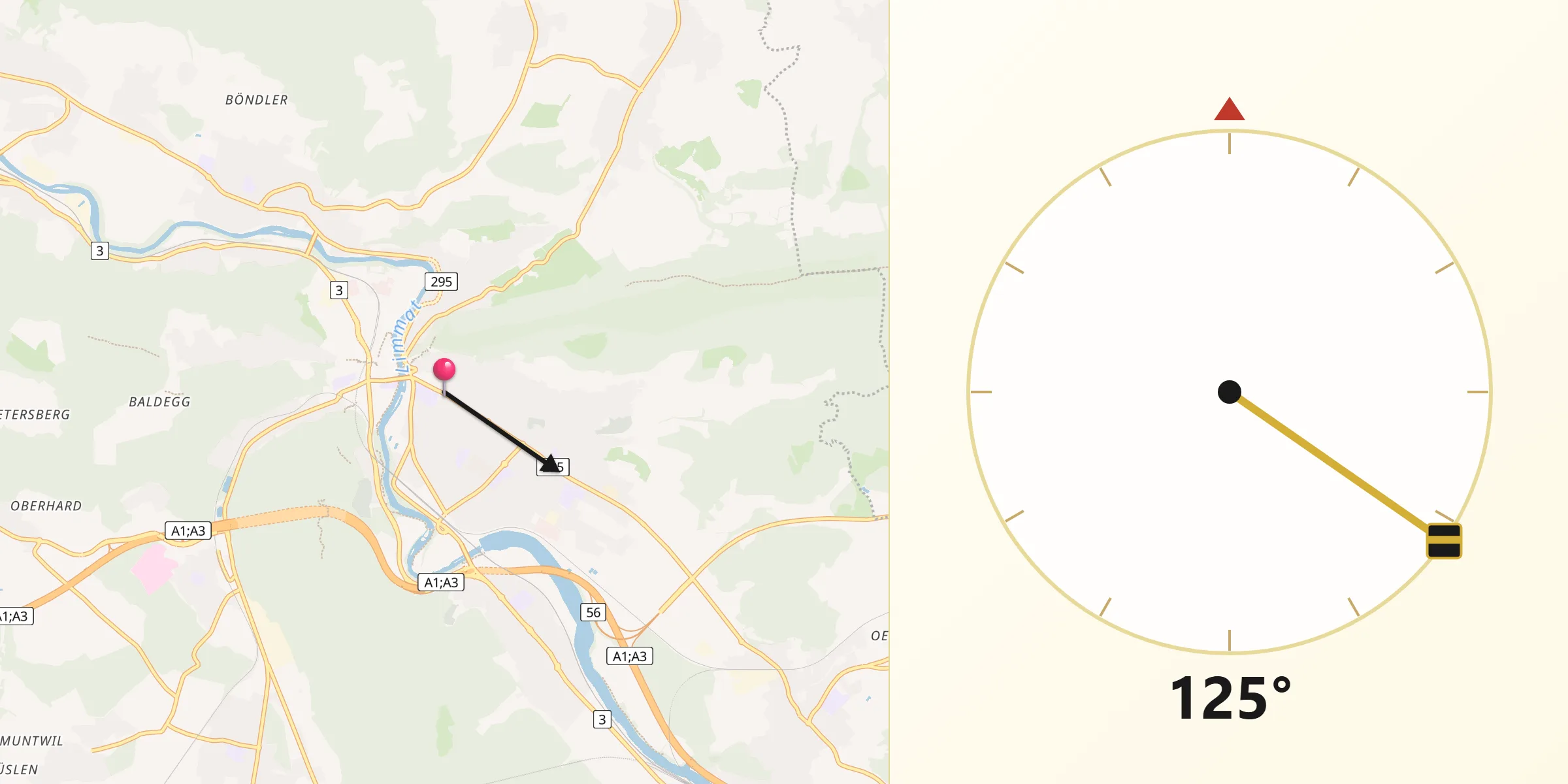 Direzione della Qibla da Wettingen