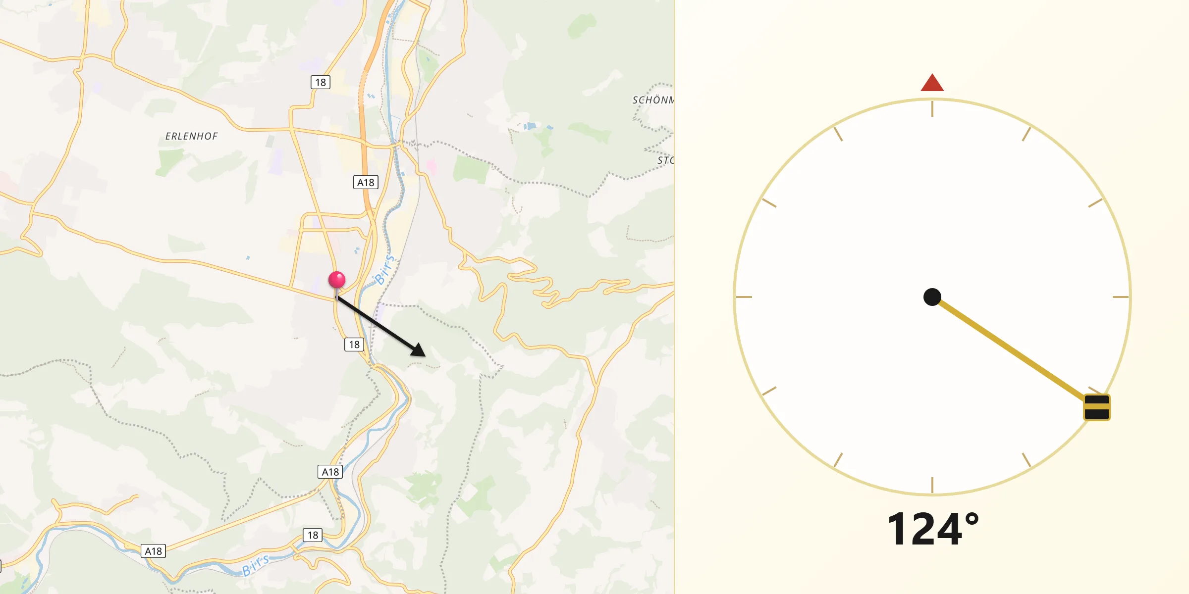 Direction vers la Qibla depuis Aesch