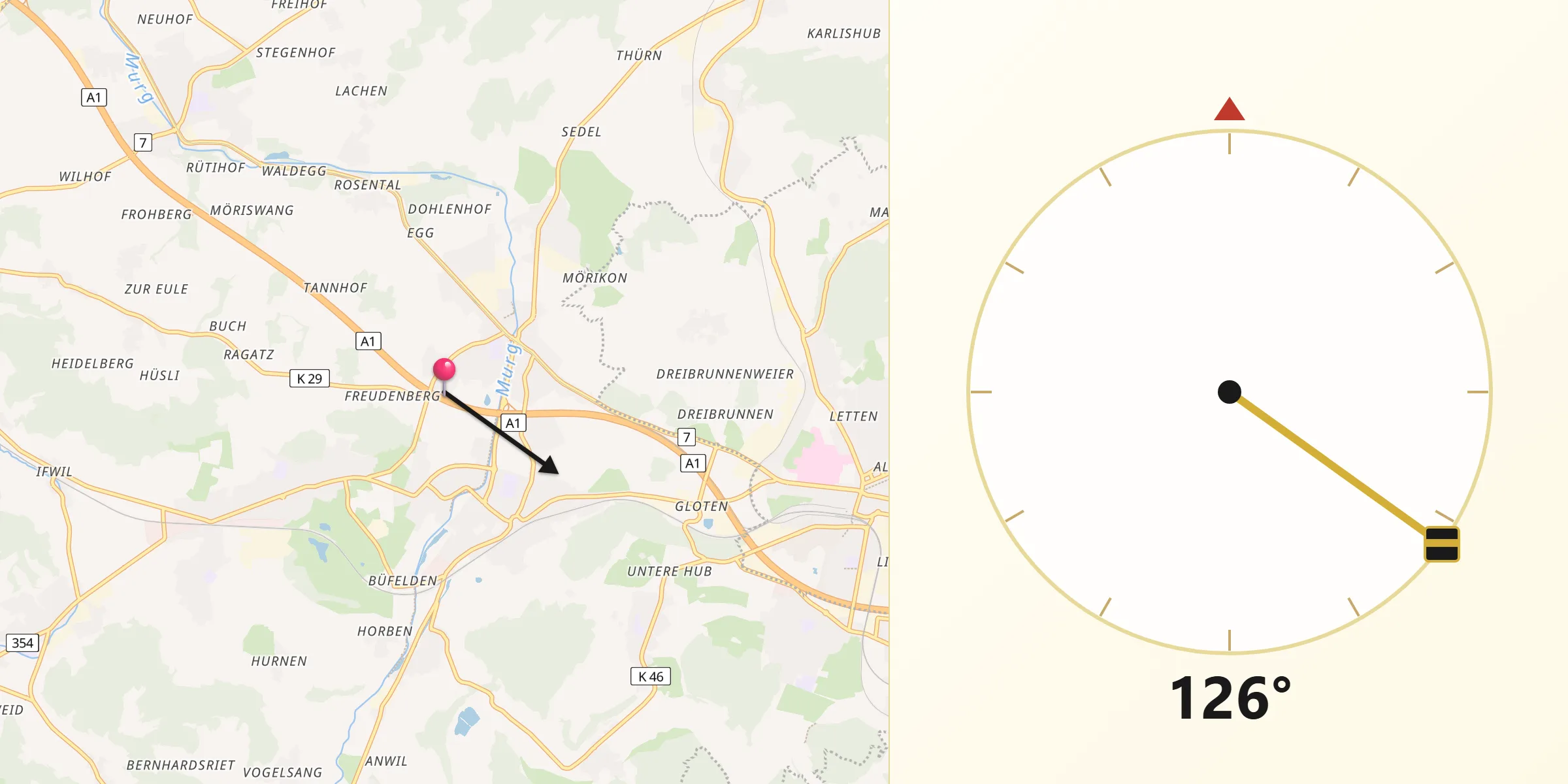 Direzione della Qibla da Münchwilen District