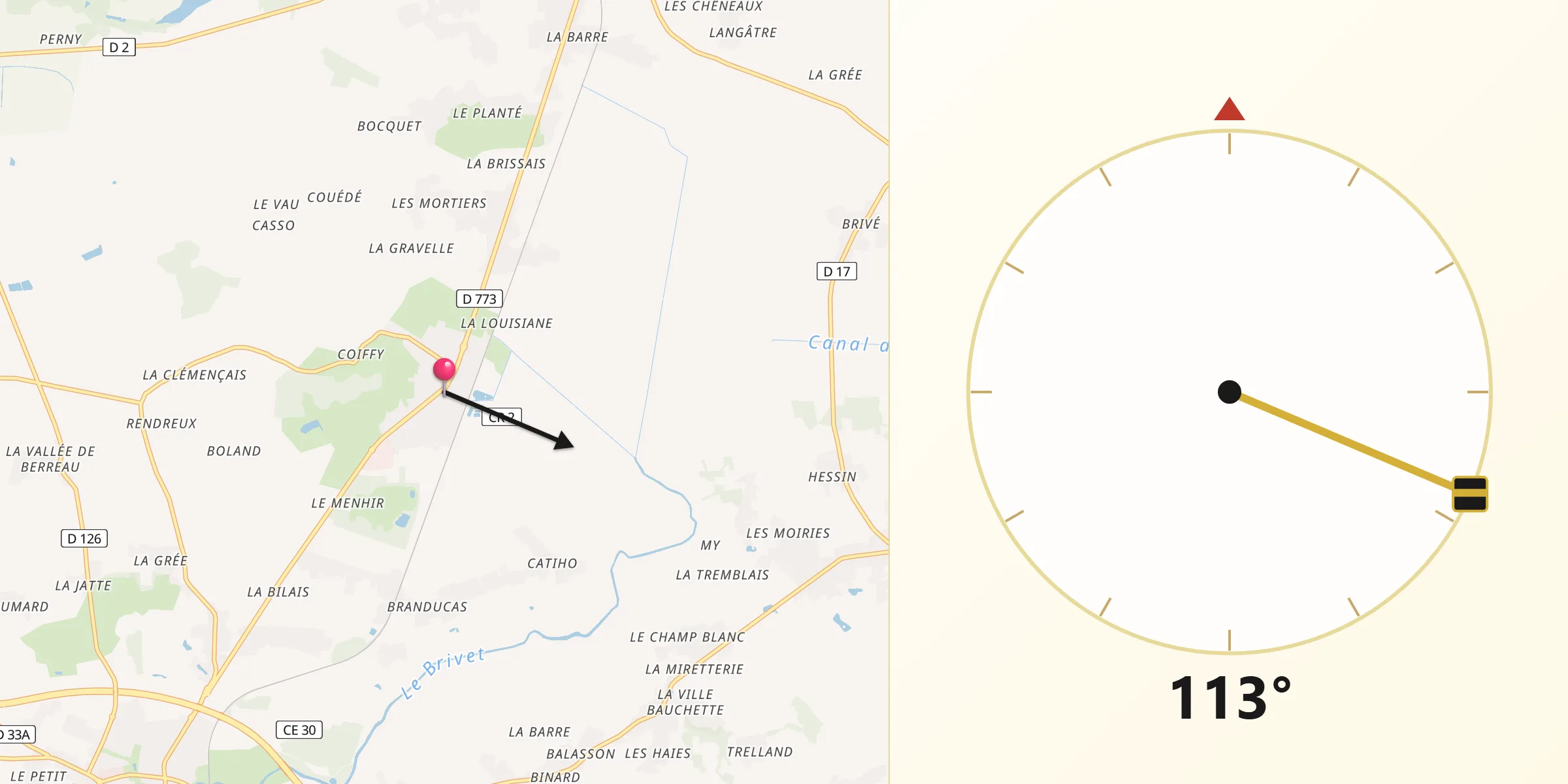 Direction vers la Qibla depuis Drefféac